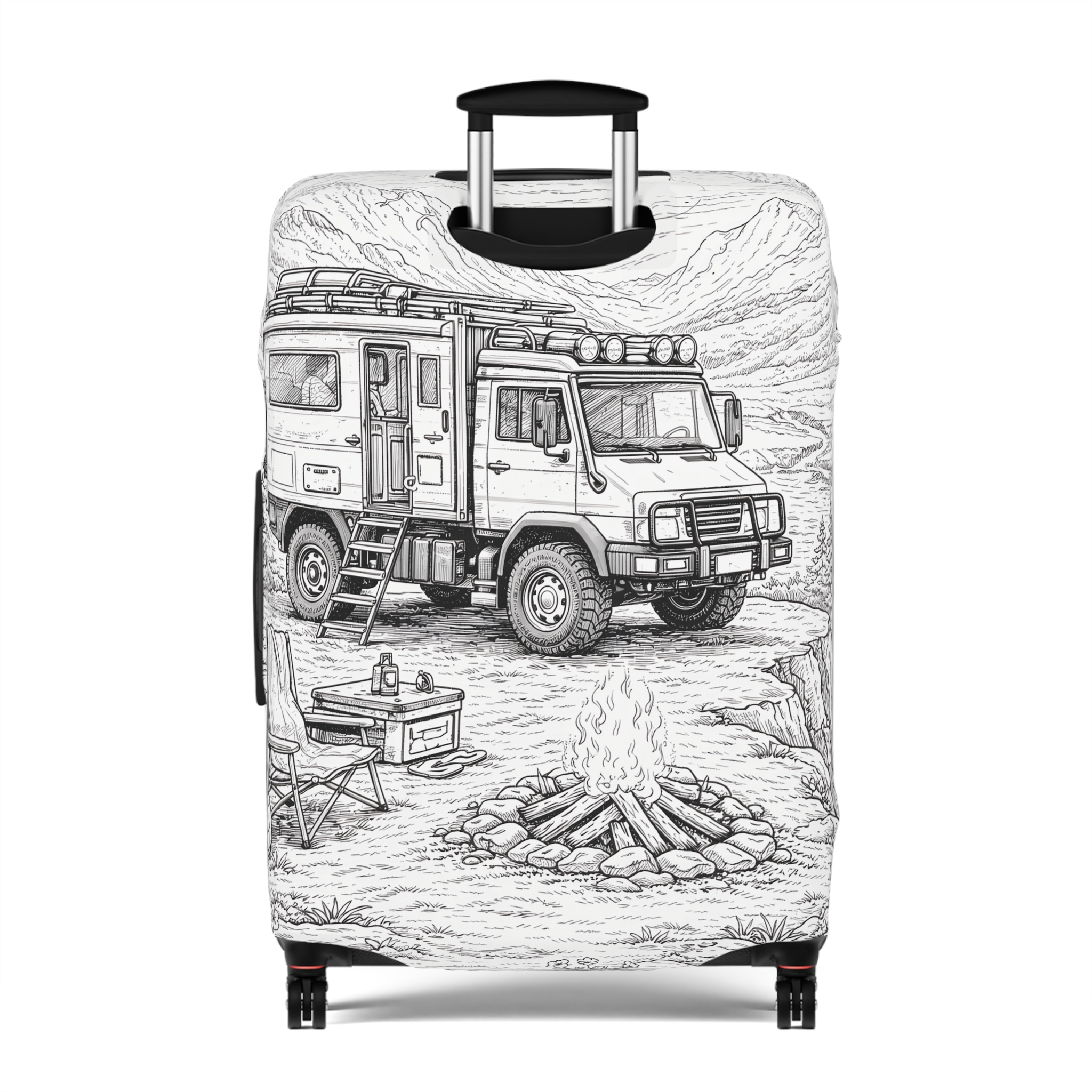 Luggage Cover — Adventure Camper Sketch Travel Suitcase