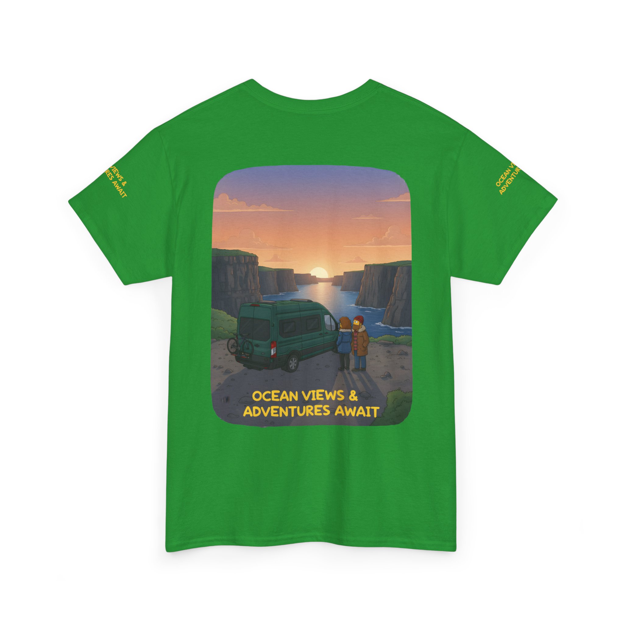 Unisex Heavy Cotton Tee — "Ocean Views-Adventures Awaits" Design Sitcom-Line