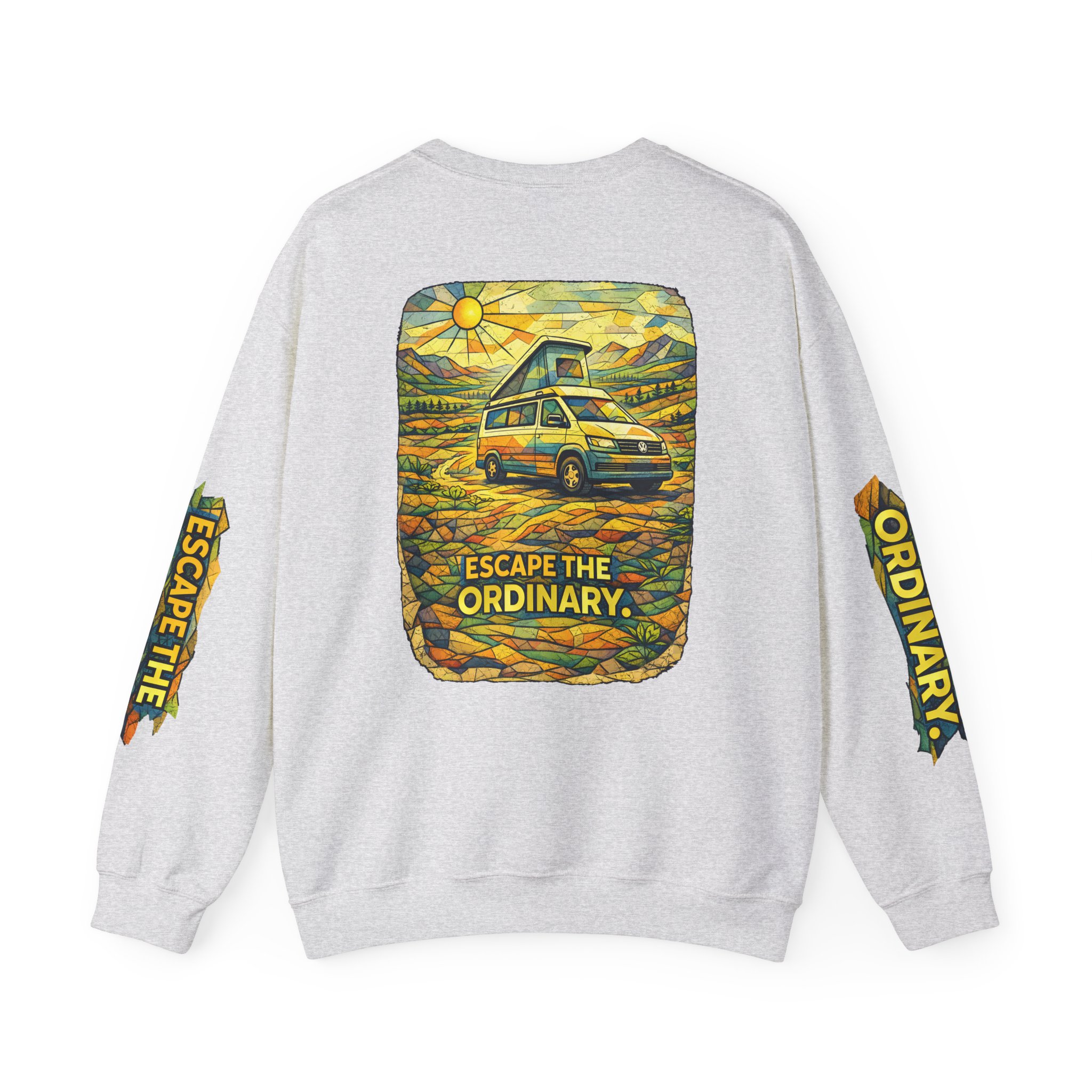 Unisex Heavy Blend™ Crewneck Sweatshirt — "Escape The Ordinary" Design Cubic-Line