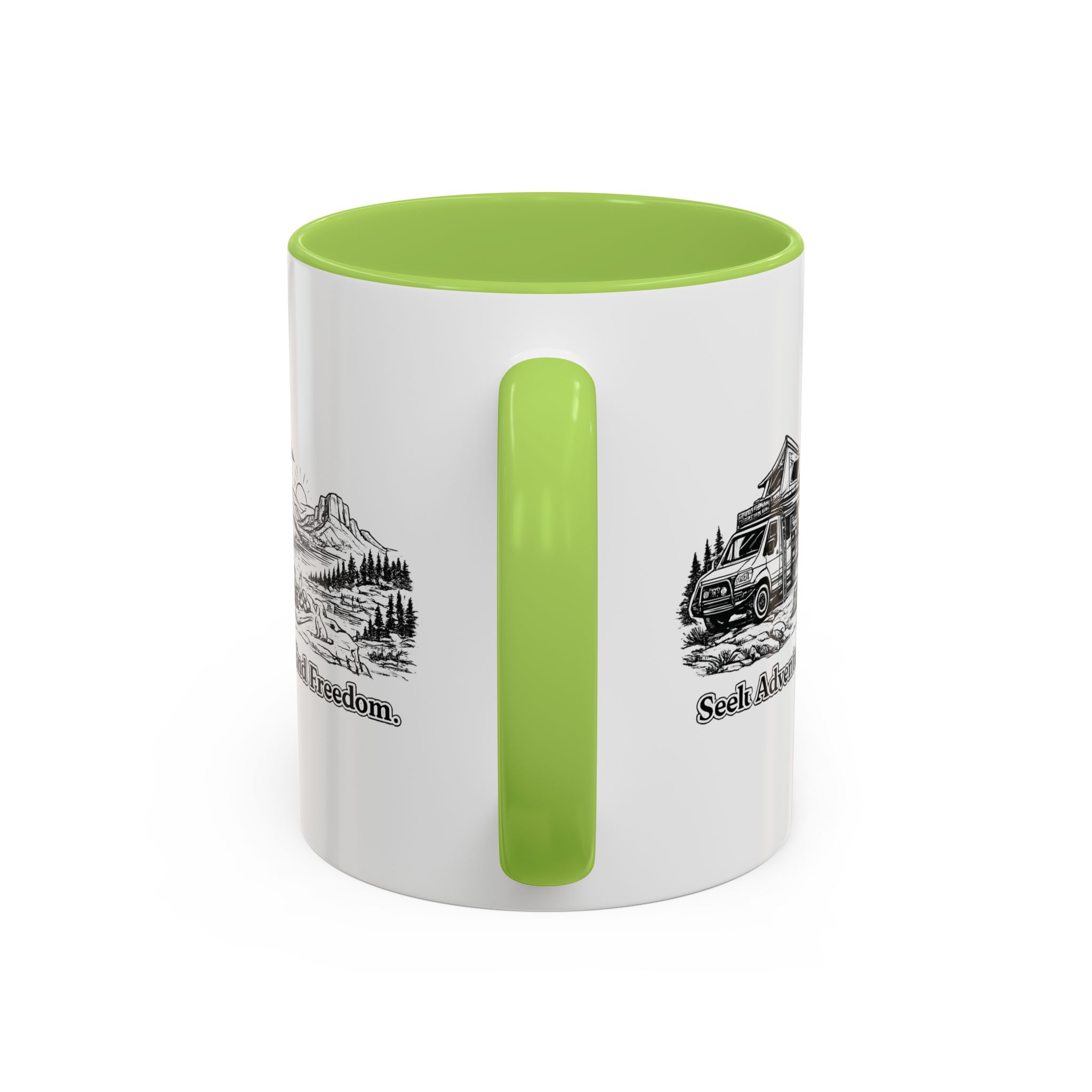 Accent Coffee Mug (11, 15oz) — "Seek Adventure, Find Freedom" Design Minimal-Line
