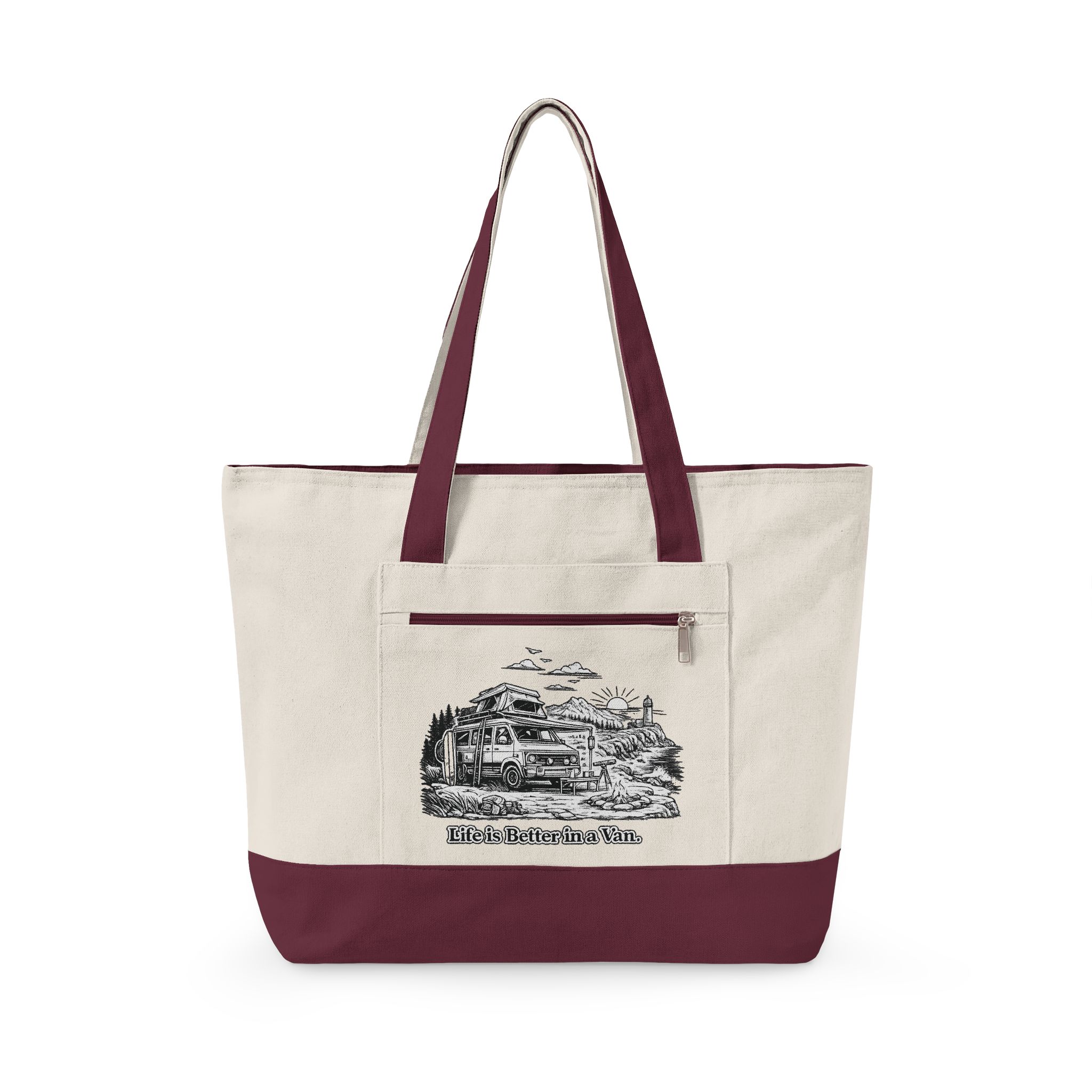 Zippered Canvas Tote — "Life Is Better In A Van" (Design Minimal-Line)