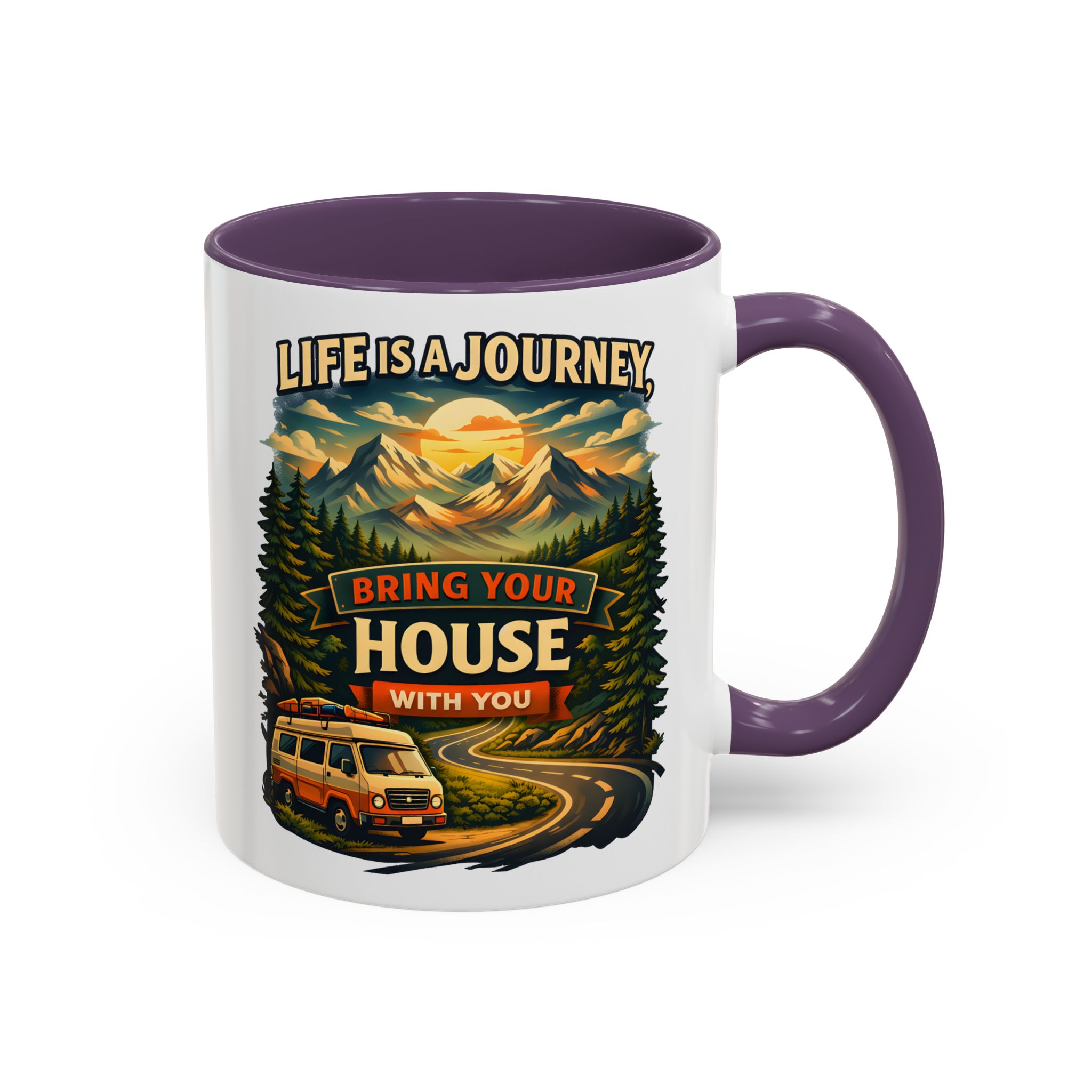 Accent Coffee Mug (11, 15oz) — "Live Is A Journey-Bring Your House With You" Design Scenic-Line