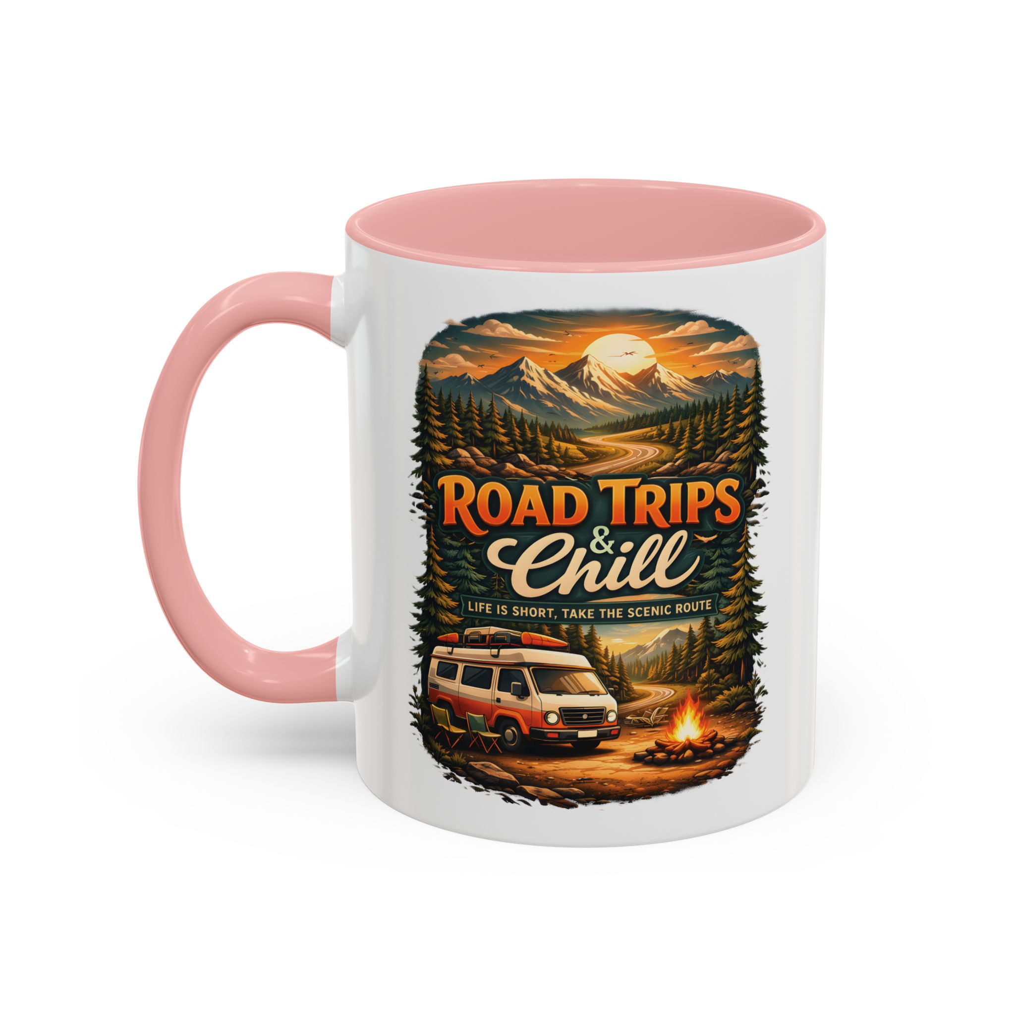 Accent Coffee Mug (11, 15oz) — "Road Trips & Chill" Design Scenic-Line