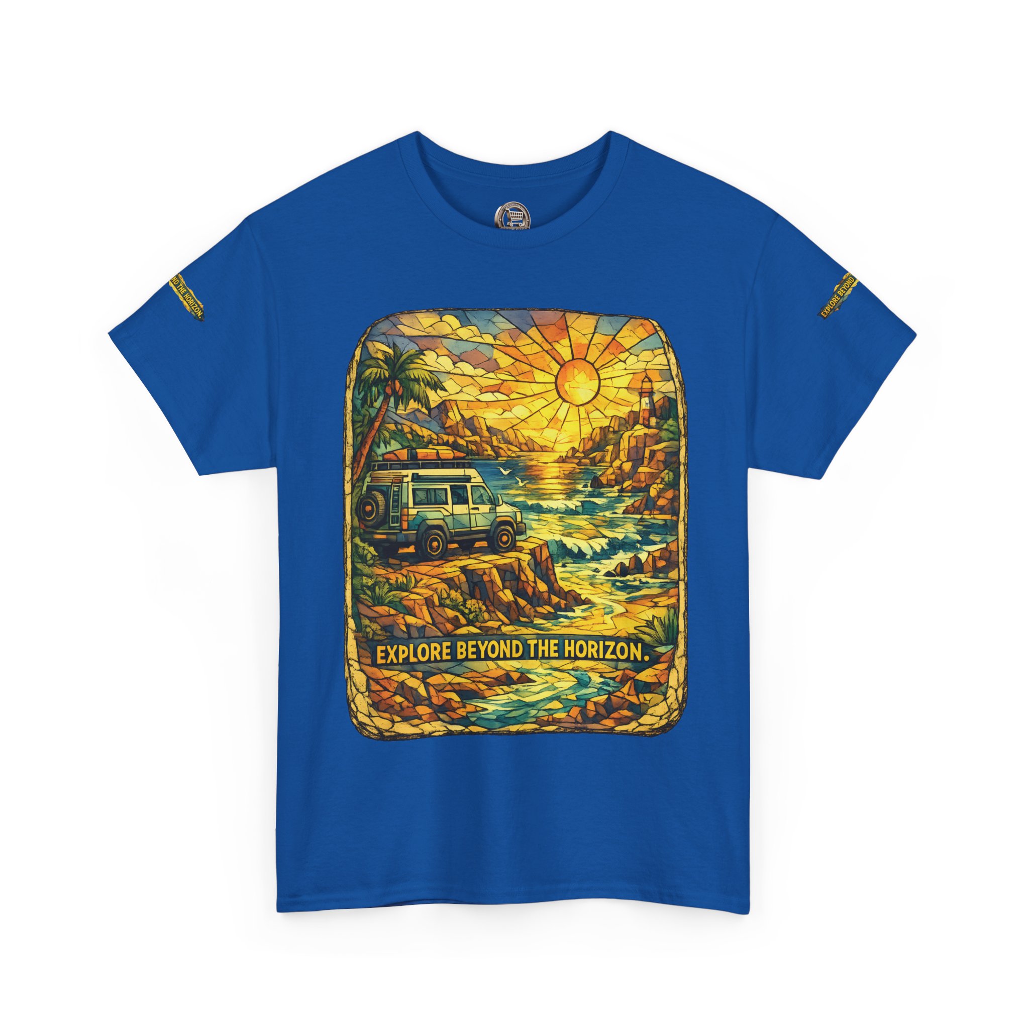 Unisex Heavy Cotton Tee — "Explore Beyond The Horizon" Design Cubic-Line