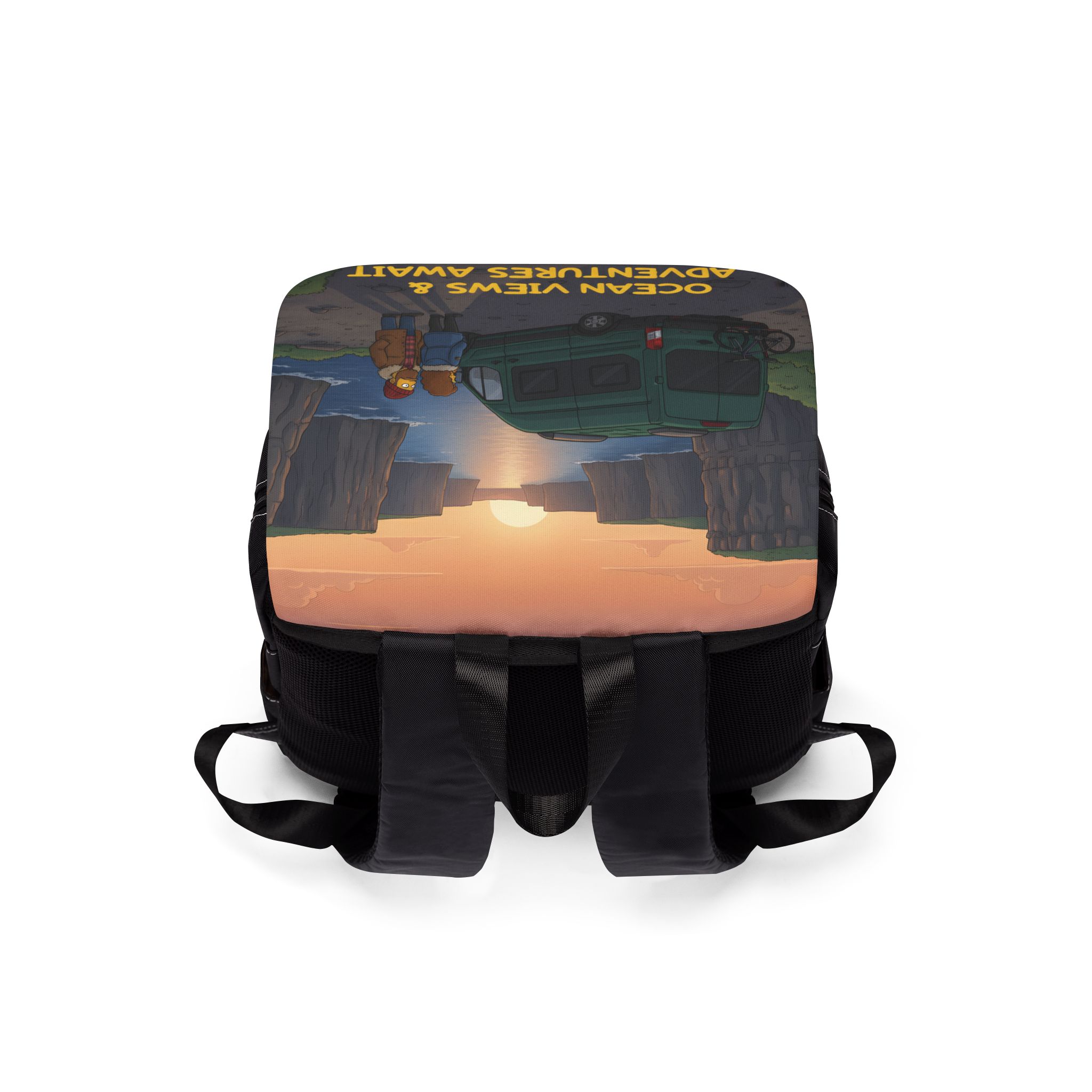 Unisex Casual Shoulder Backpack — "Ocean Views-Adventures Awaits" Design Sitcom-Line