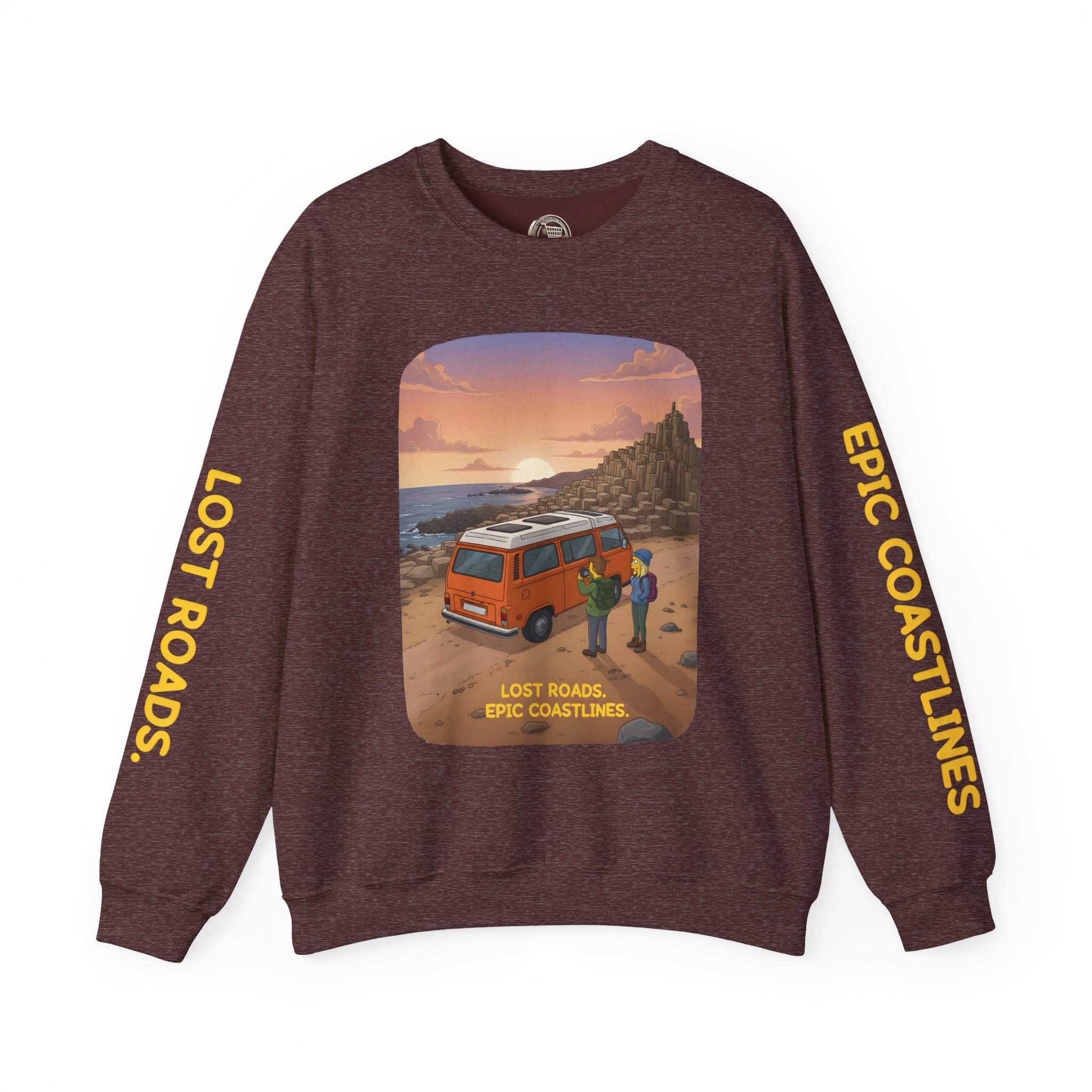 Unisex Heavy Blend™ Crewneck Sweatshirt — "Lost Roads Epic Coastlines" Design Sitcom-Line