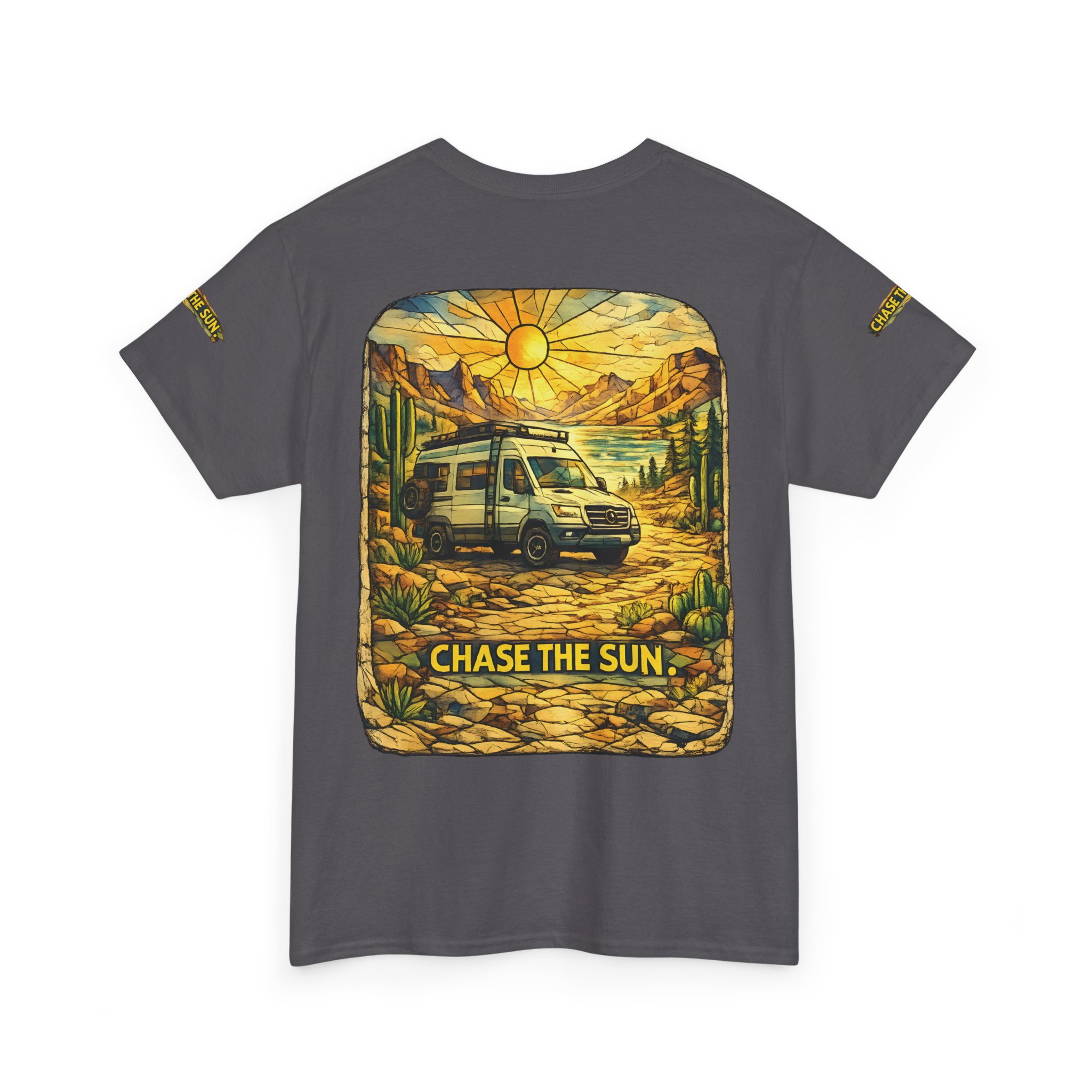 Unisex Heavy Cotton Tee — "Chase The Sun" Design Cubic-Line