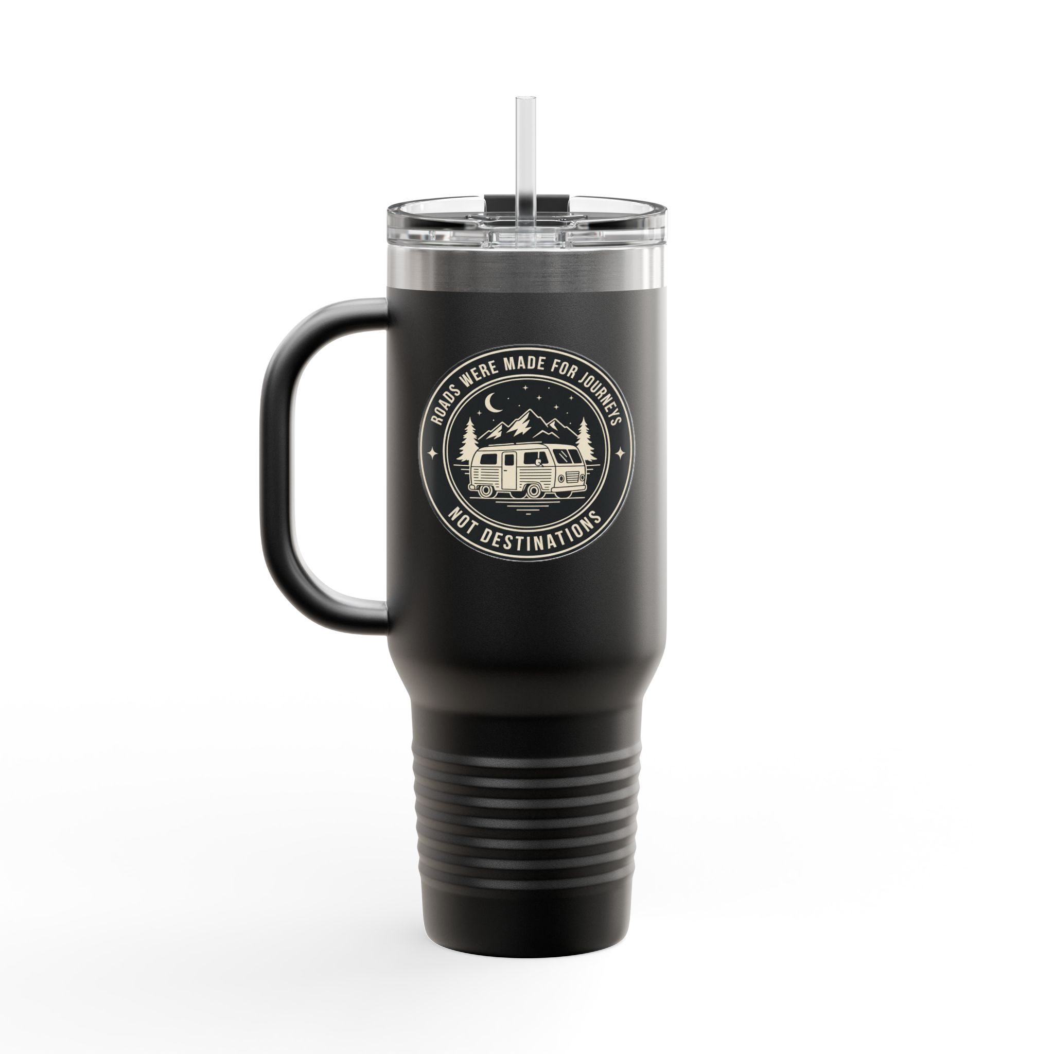 Insulated Travel Mug -'ROAD WHERE MADE FOR JOURNEYS-NOT DESTINATIONS' (40oz ) – Retro Camper Design, Keep Drinks Hot or Cold