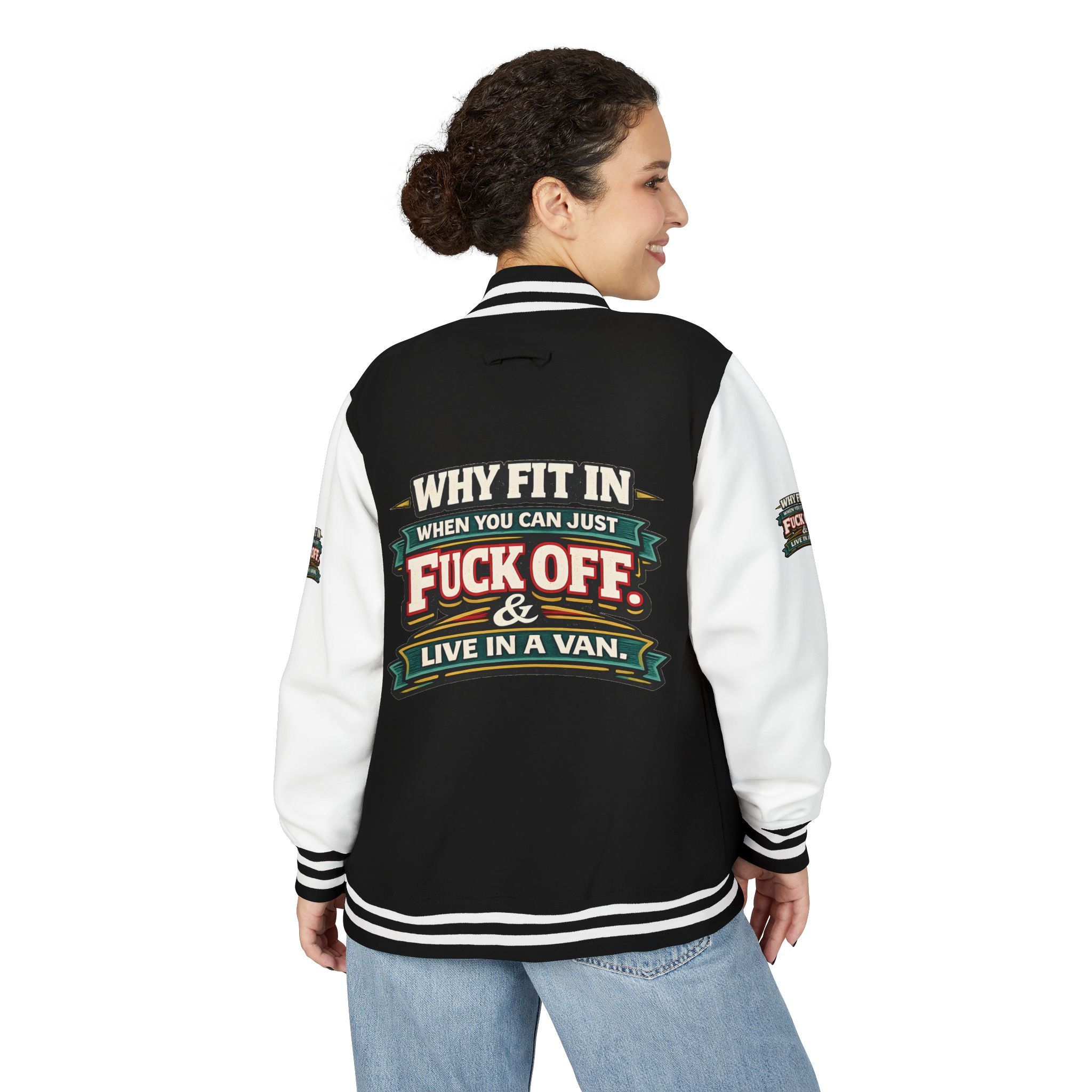 Unisex Heavyweight Letterman Jacket — "Why Fit In" Design F**K-Line