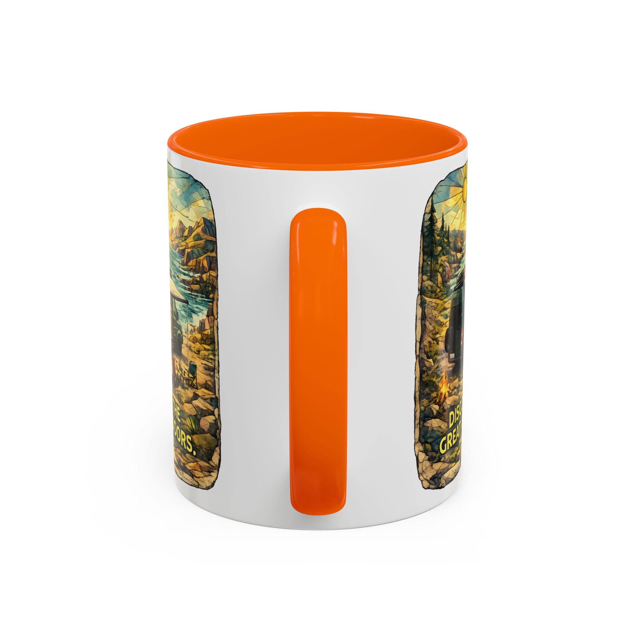Accent Coffee Mug (11, 15oz) — "Discover The Great Outdoors" Design Cubic-Line
