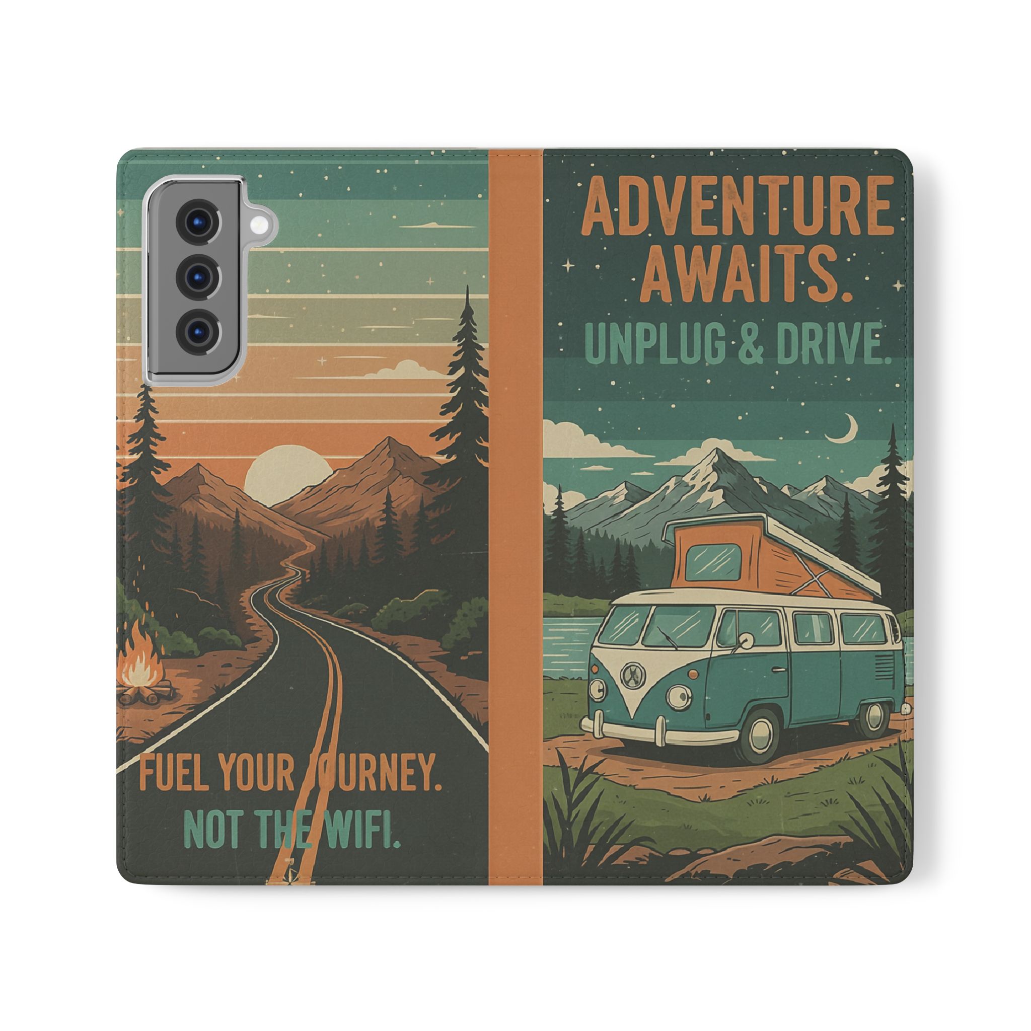 Flip Phone Case — "Adventure Awaits Unplug & Drive" Wallet Case