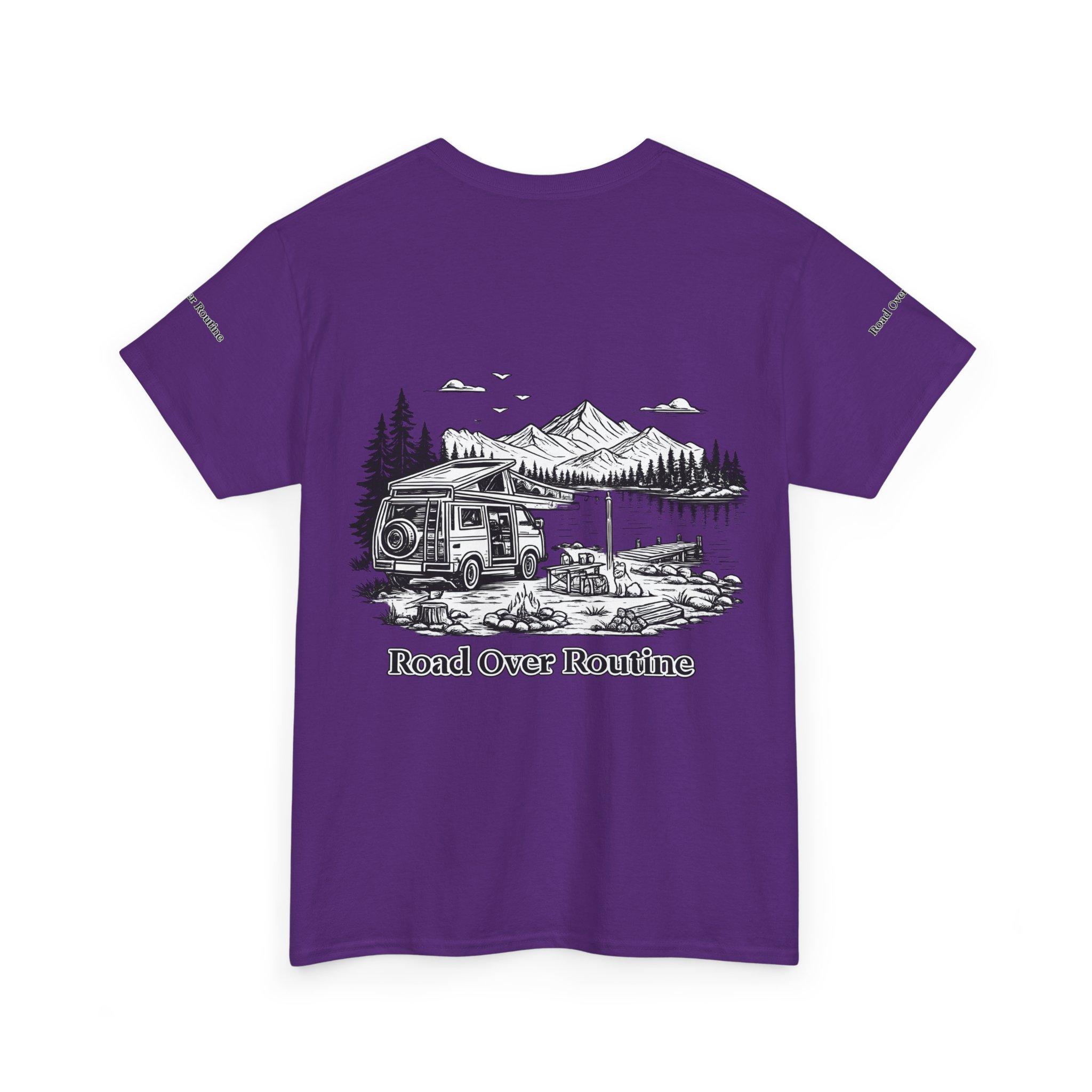 Unisex Heavy Cotton Tee — "Road Over Routine" Design Minimal-Line