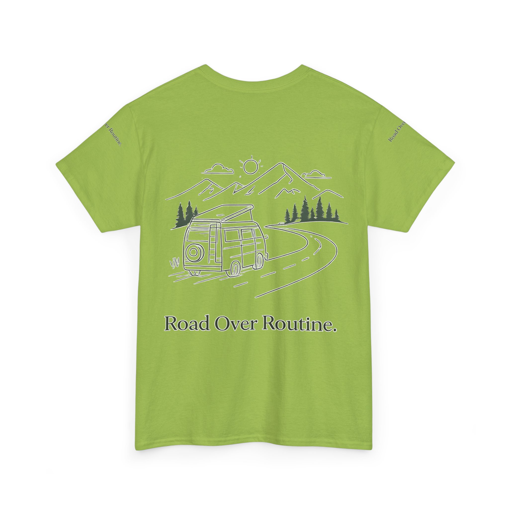 Unisex Heavy Cotton Tee — "Road Over Routine" Design Minimal-Line