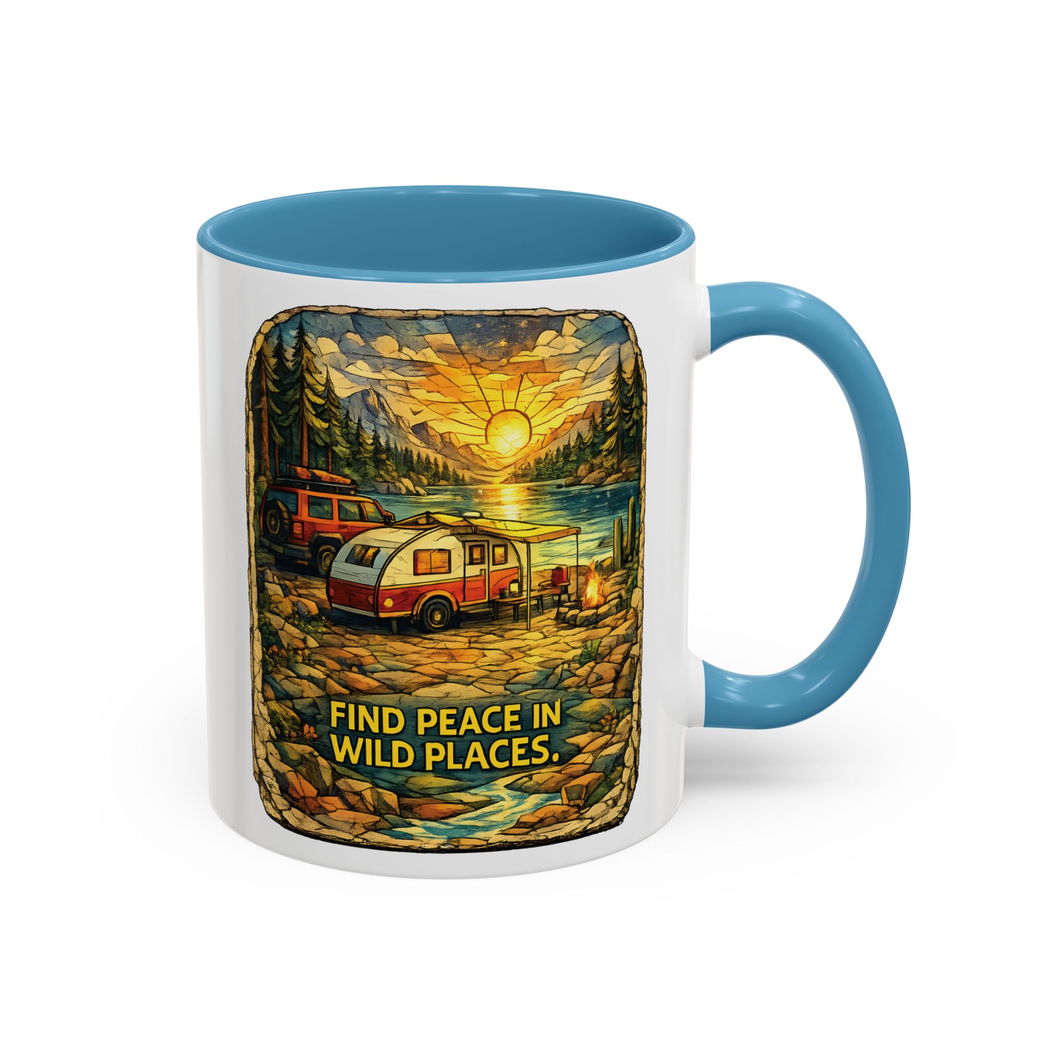 Accent Coffee Mug (11, 15oz) — "Find Peace In Wild Places" Design Cubic-Line