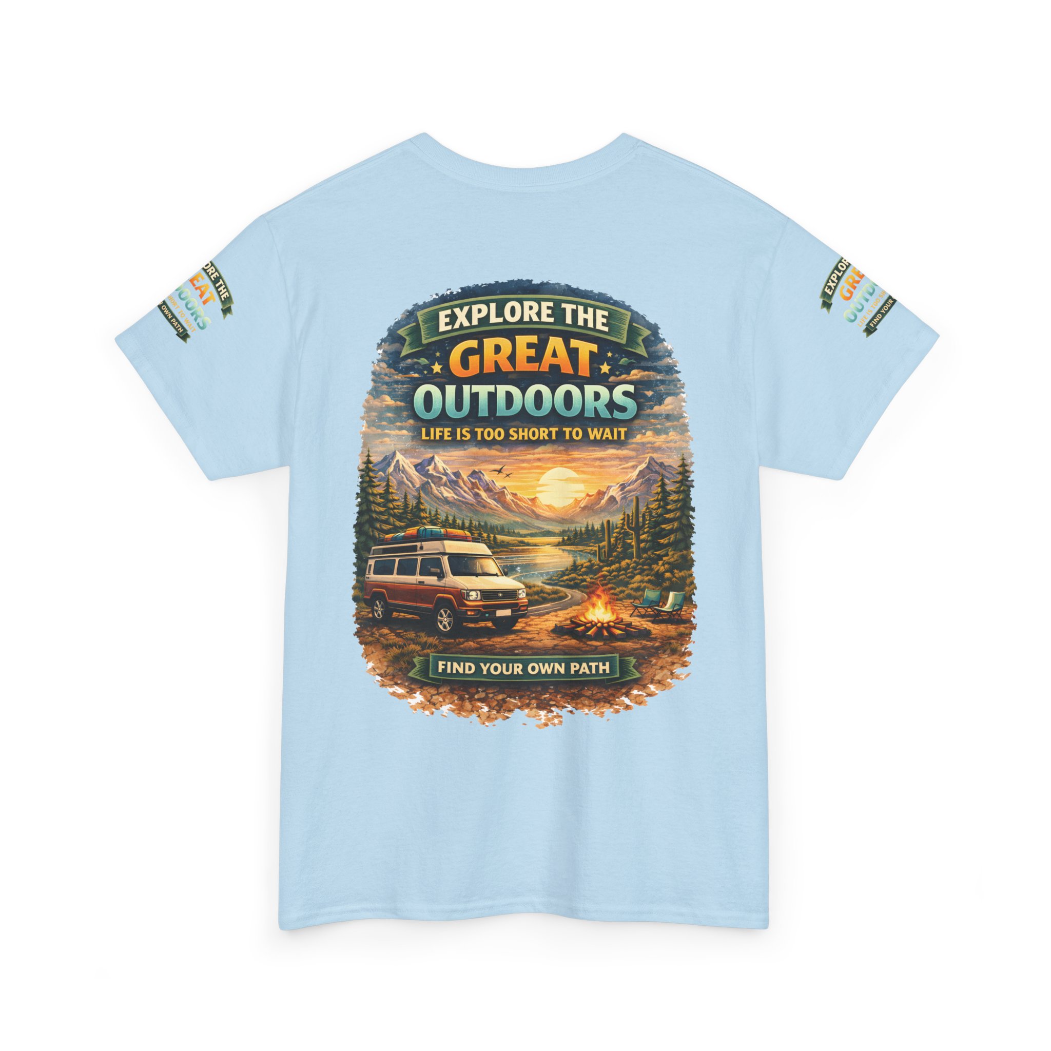 Unisex Heavy Cotton Tee — "Explore The Great Outdoors" Design Scenic-Line