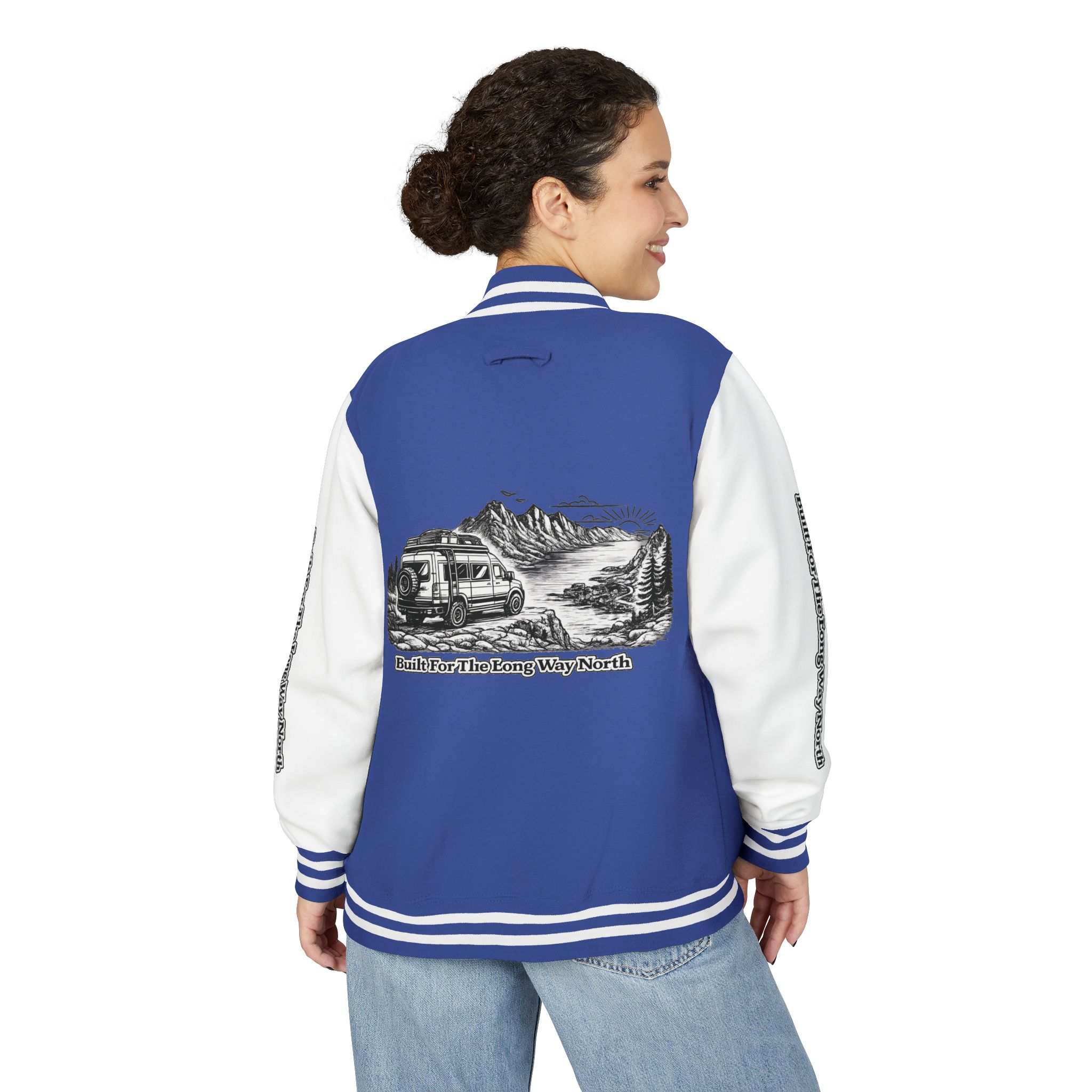 Unisex Heavyweight Letterman Jacket — "Built For The Long Way North" Travel Varsity Coat