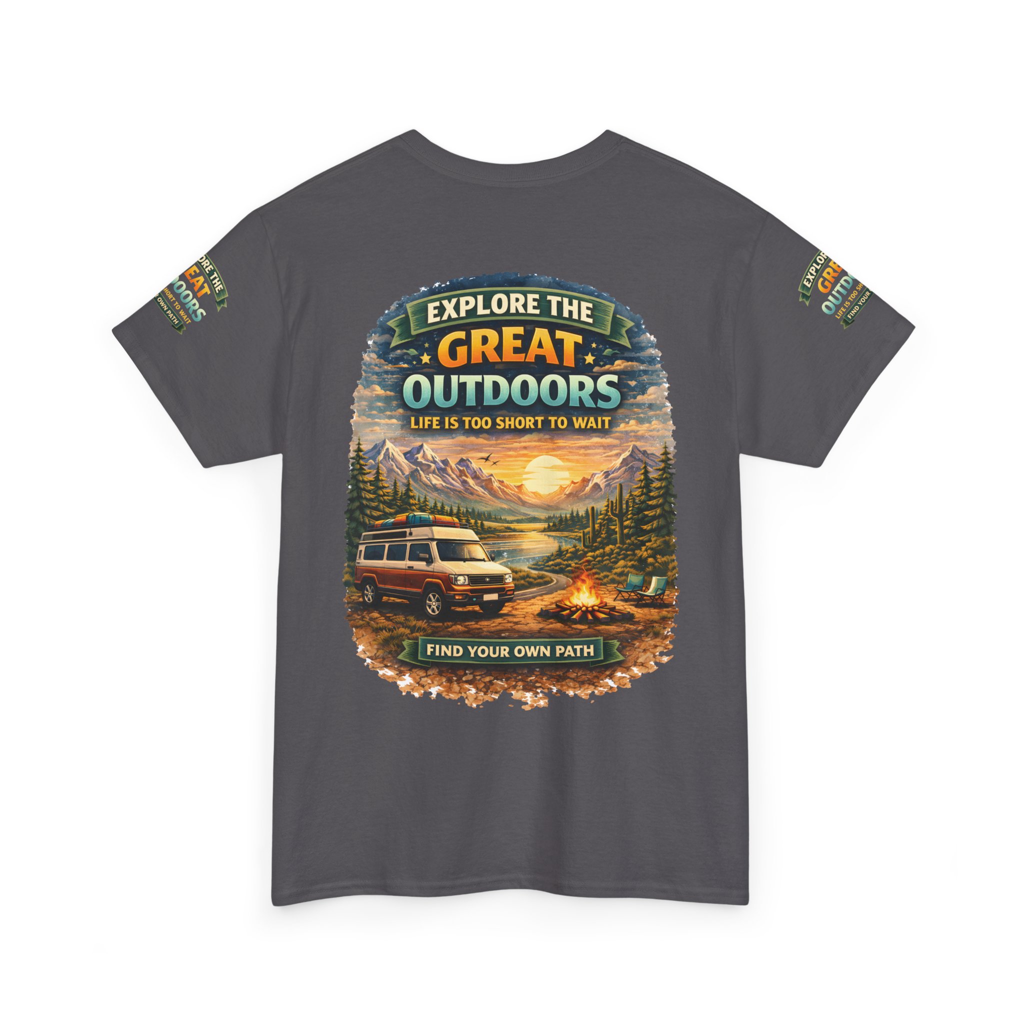 Unisex Heavy Cotton Tee — "Explore The Great Outdoors" Design Scenic-Line
