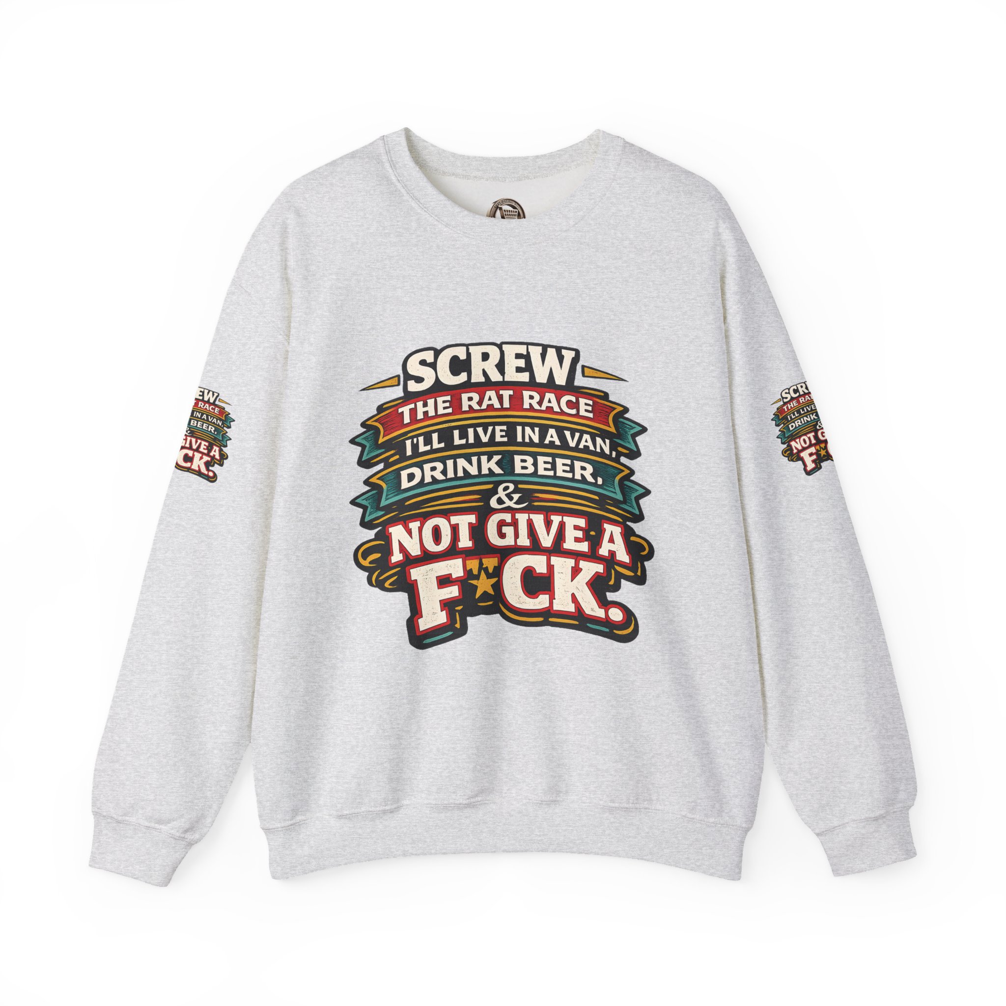 Unisex Heavy Blend™ Crewneck Sweatshirt — "Screw The Rat Race" Design F**K-Line