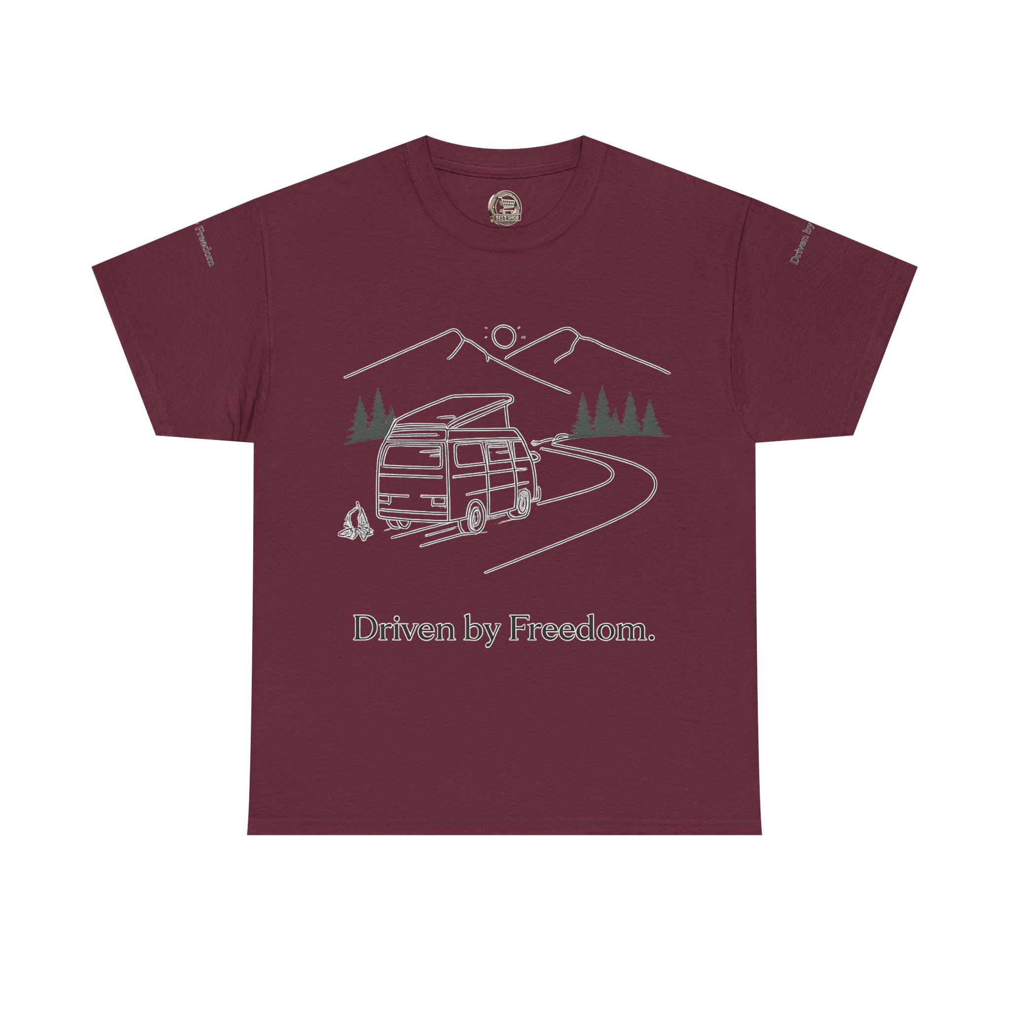 Unisex Heavy Cotton Tee — "Driven By Freedom" Design Minimal-Line