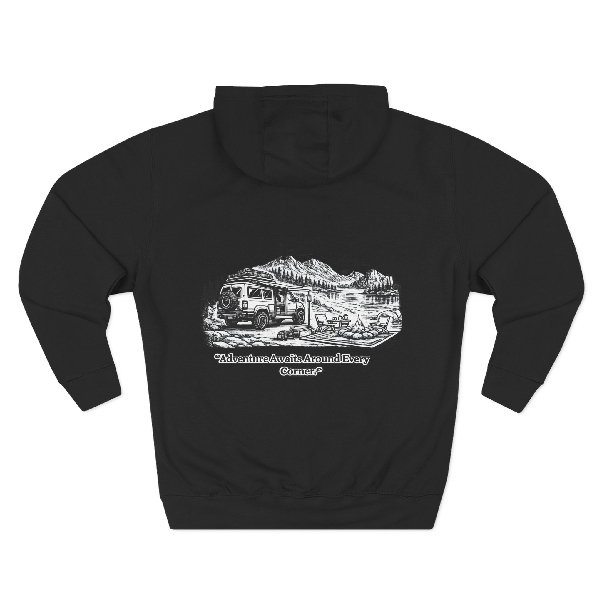 17529831956688264088_2048.jpeg Three-Panel Fleece Hoodie - "Adventure Awaits Around Every Corner" Design Minimal-Line