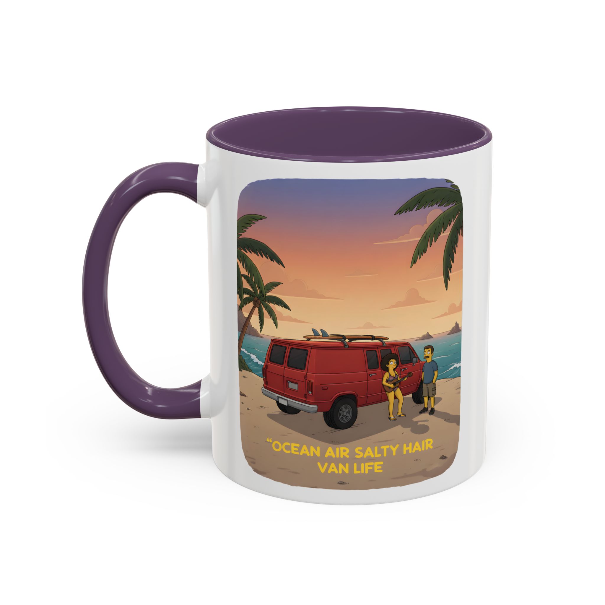 Accent Coffee Mug (11, 15oz) — "Ocean Air Salty Hair Van Life" Design Sitcom-Line