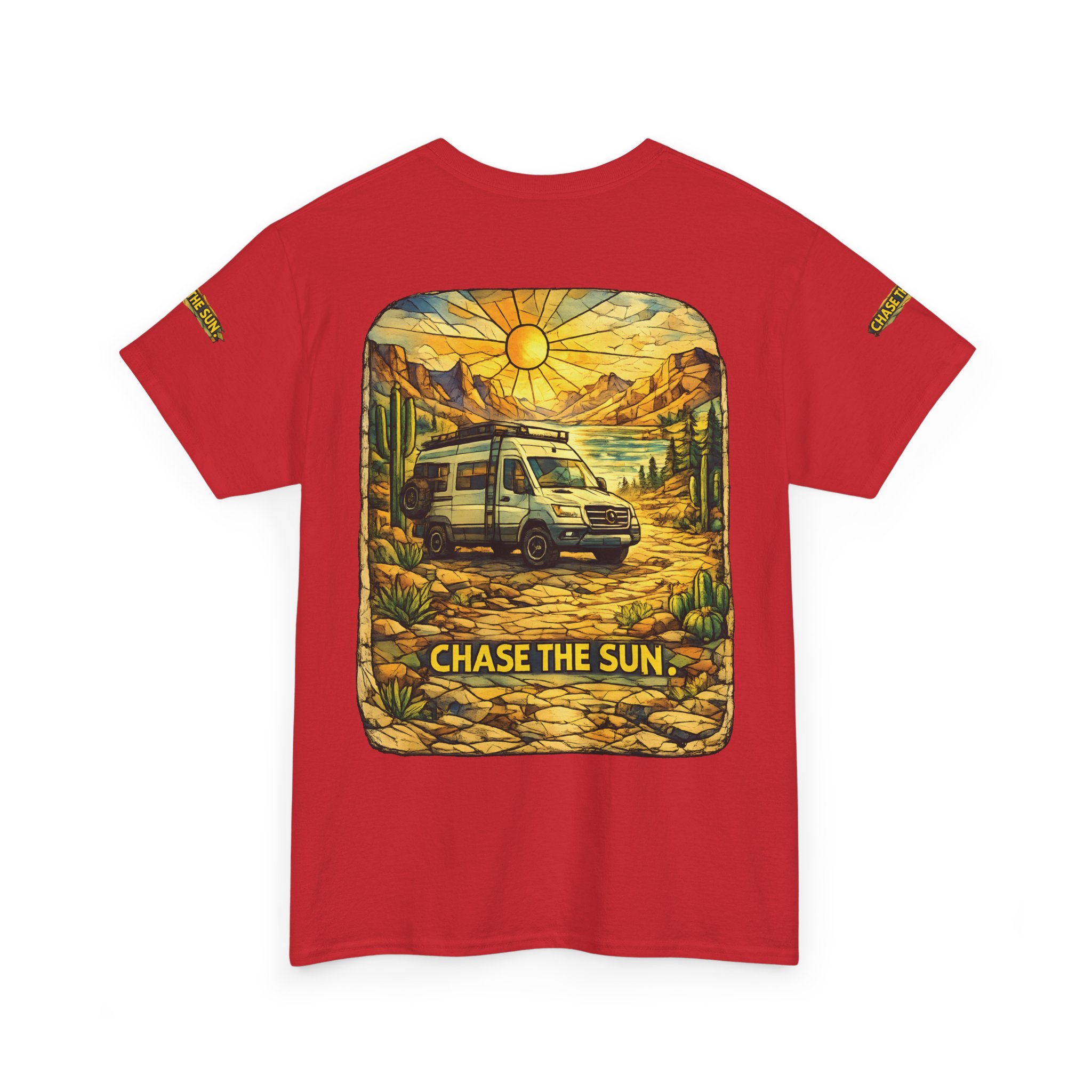 Unisex Heavy Cotton Tee — "Chase The Sun" Design Cubic-Line
