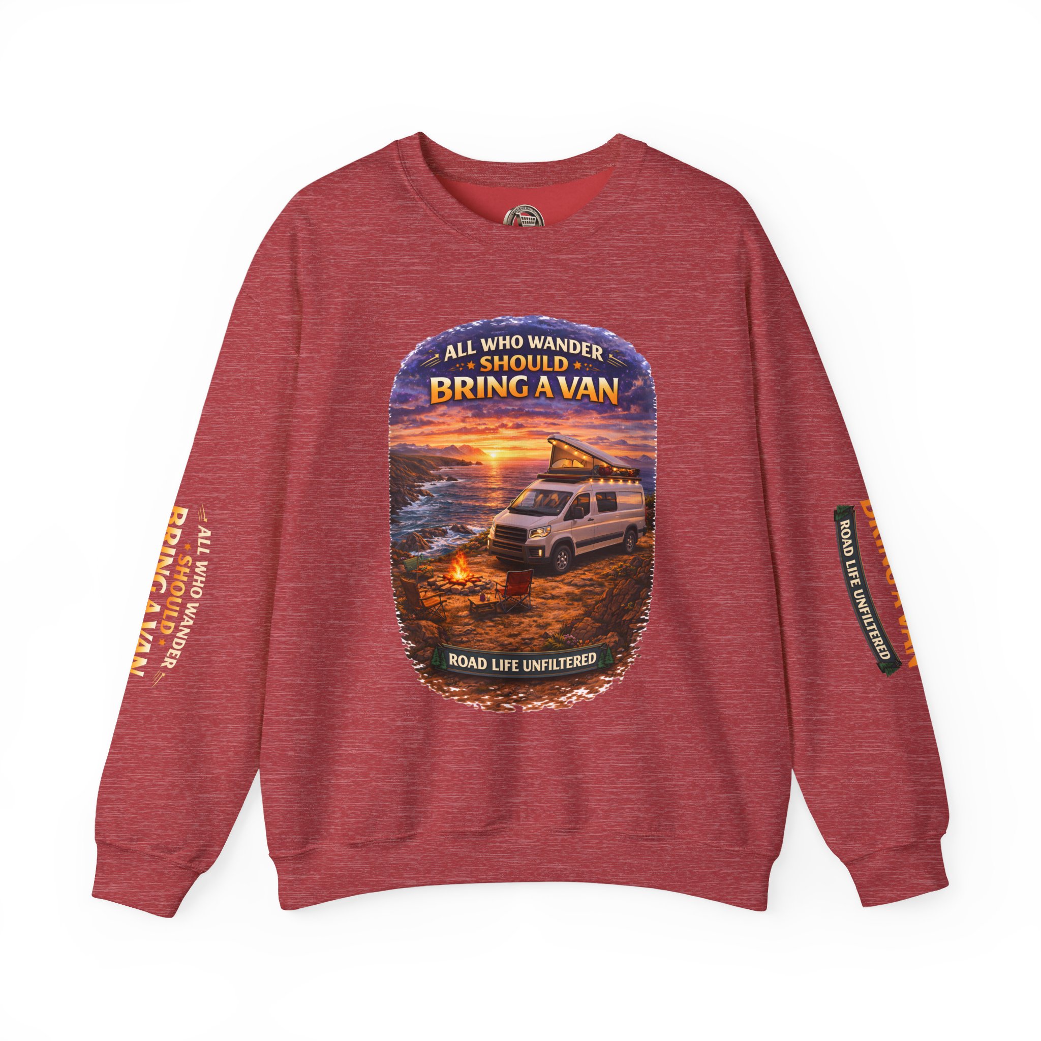 Unisex Heavy Blend™ Crewneck Sweatshirt — "All Who wander Should Bring A Van" Design Scenic-Line