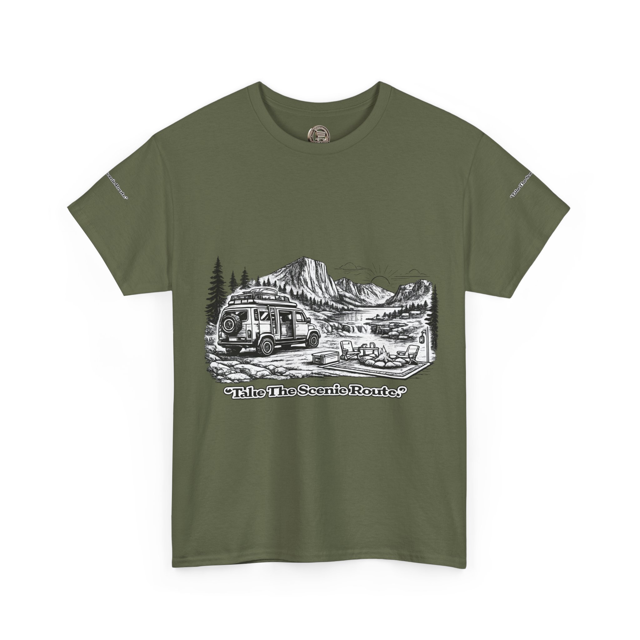Unisex Heavy Cotton Tee — "Take The Scenic Route" Design Minimal-Line