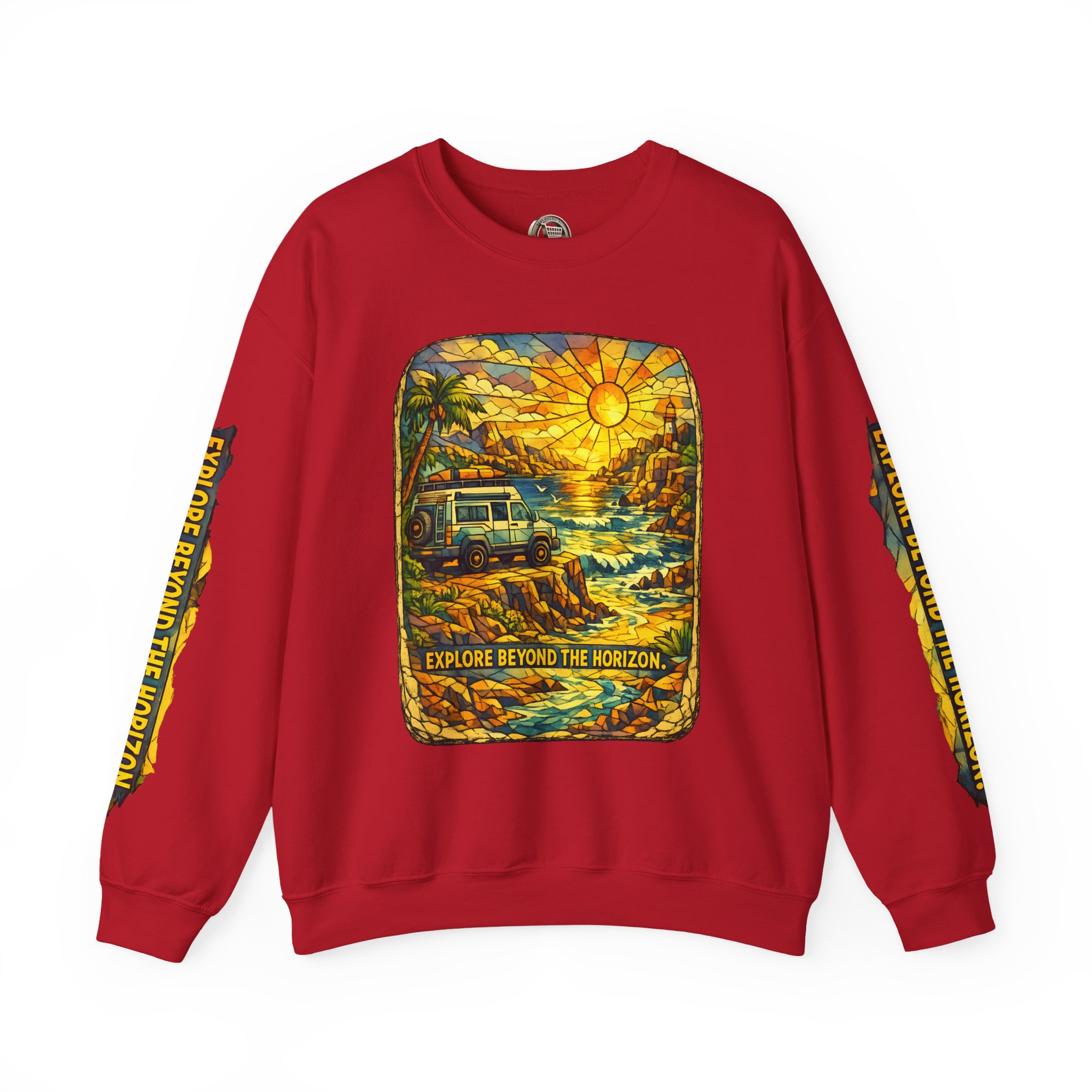 Unisex Heavy Blend™ Crewneck Sweatshirt — "Explore Beyond The Horizon" Design Cubic-Line