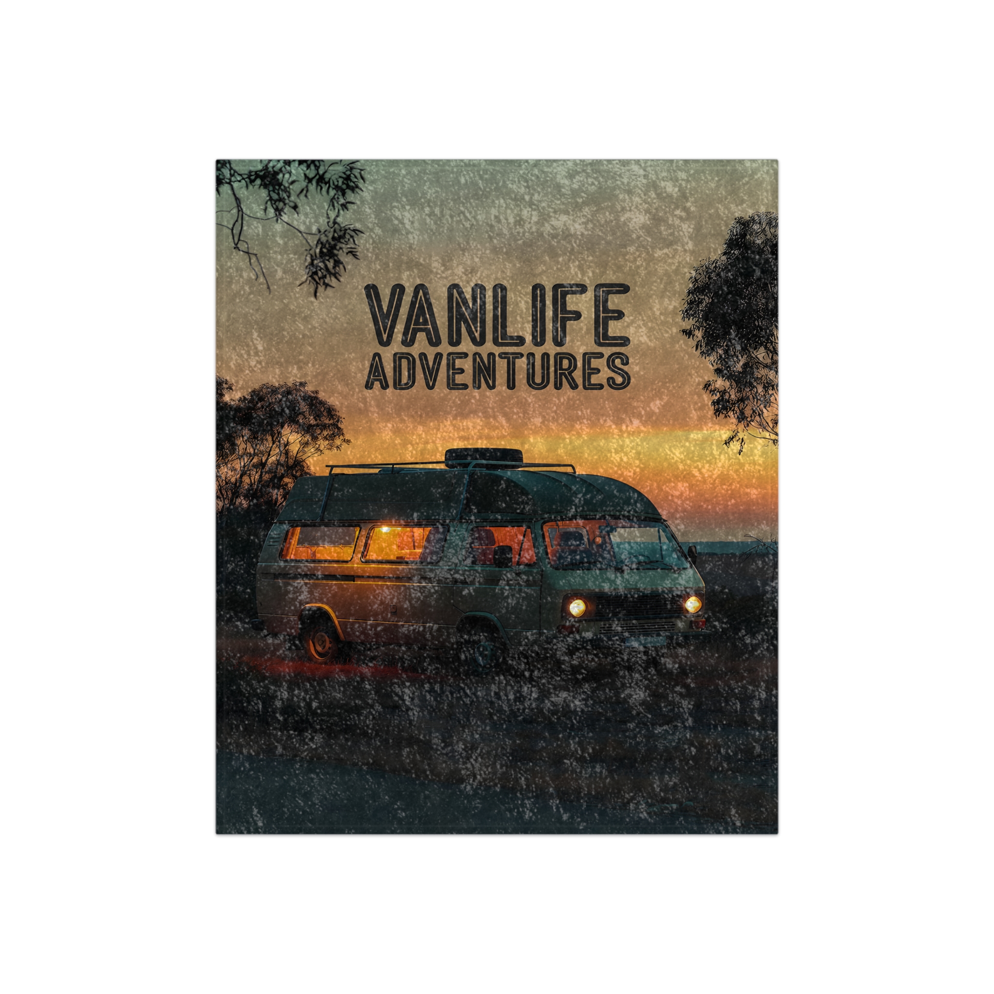 Crushed Velvet Blanket — "Vanlife Adventures"Cozy Camper Sunset Throw