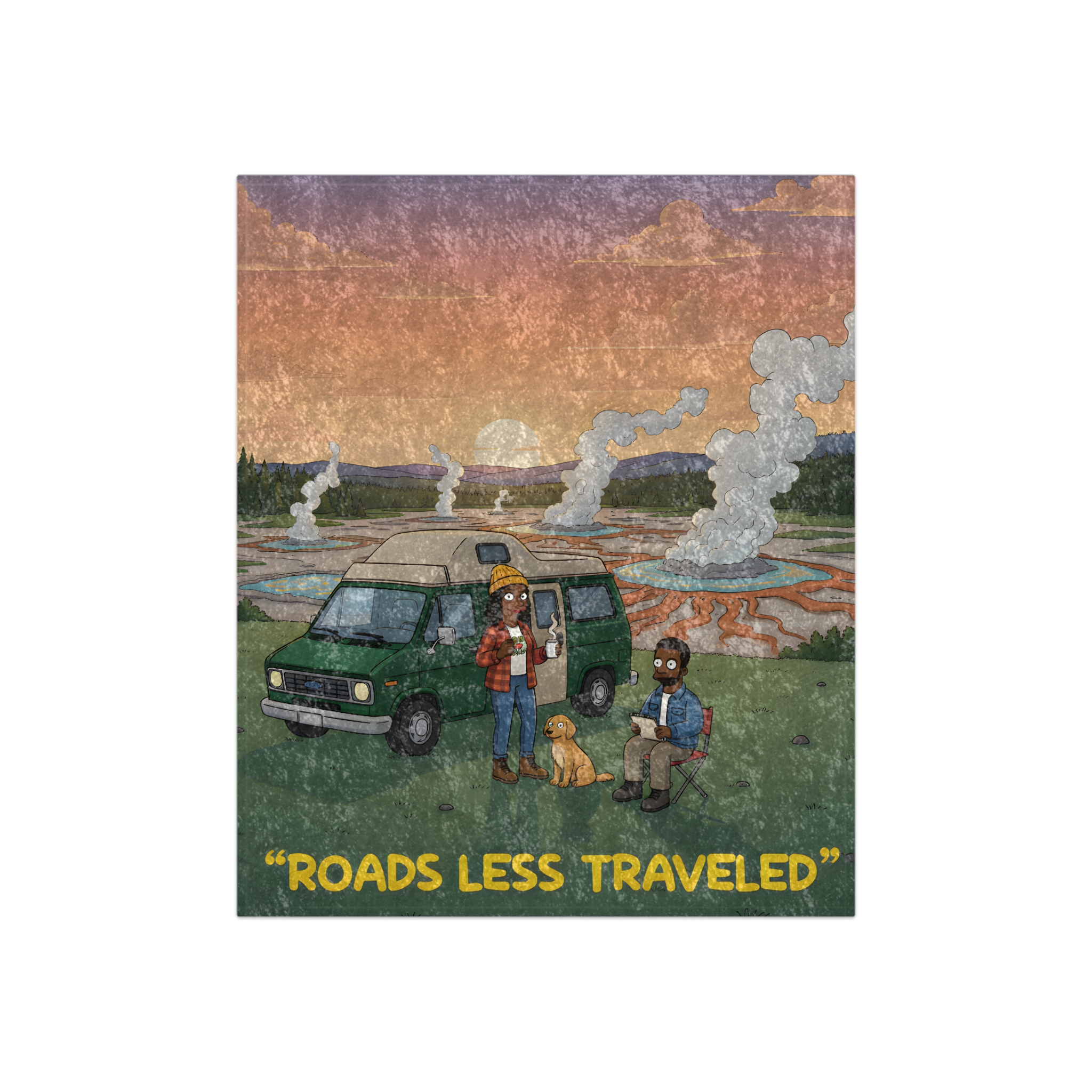 Crushed Velvet Blanket —"Roads Less Traveled" Design Sitcom-Line (Campervan)