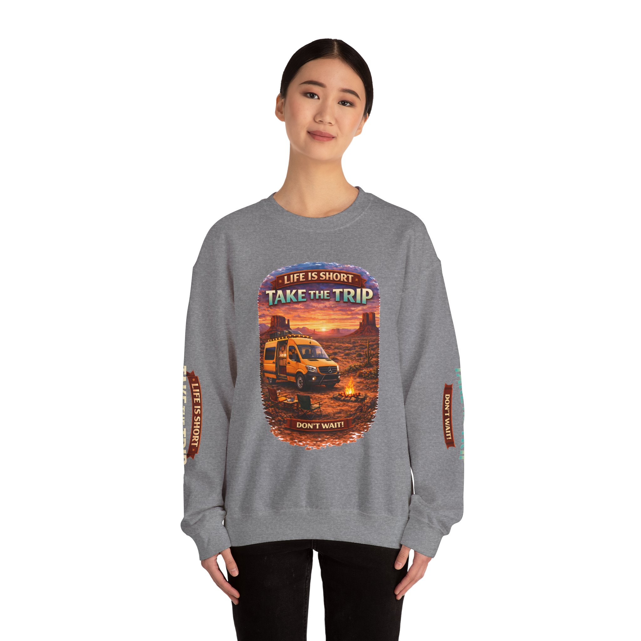 17544498695615391900_2048.jpeg Unisex Heavy Blend™ Crewneck Sweatshirt — "Life Is To Short-Take The Trip" Design Scenic-Line