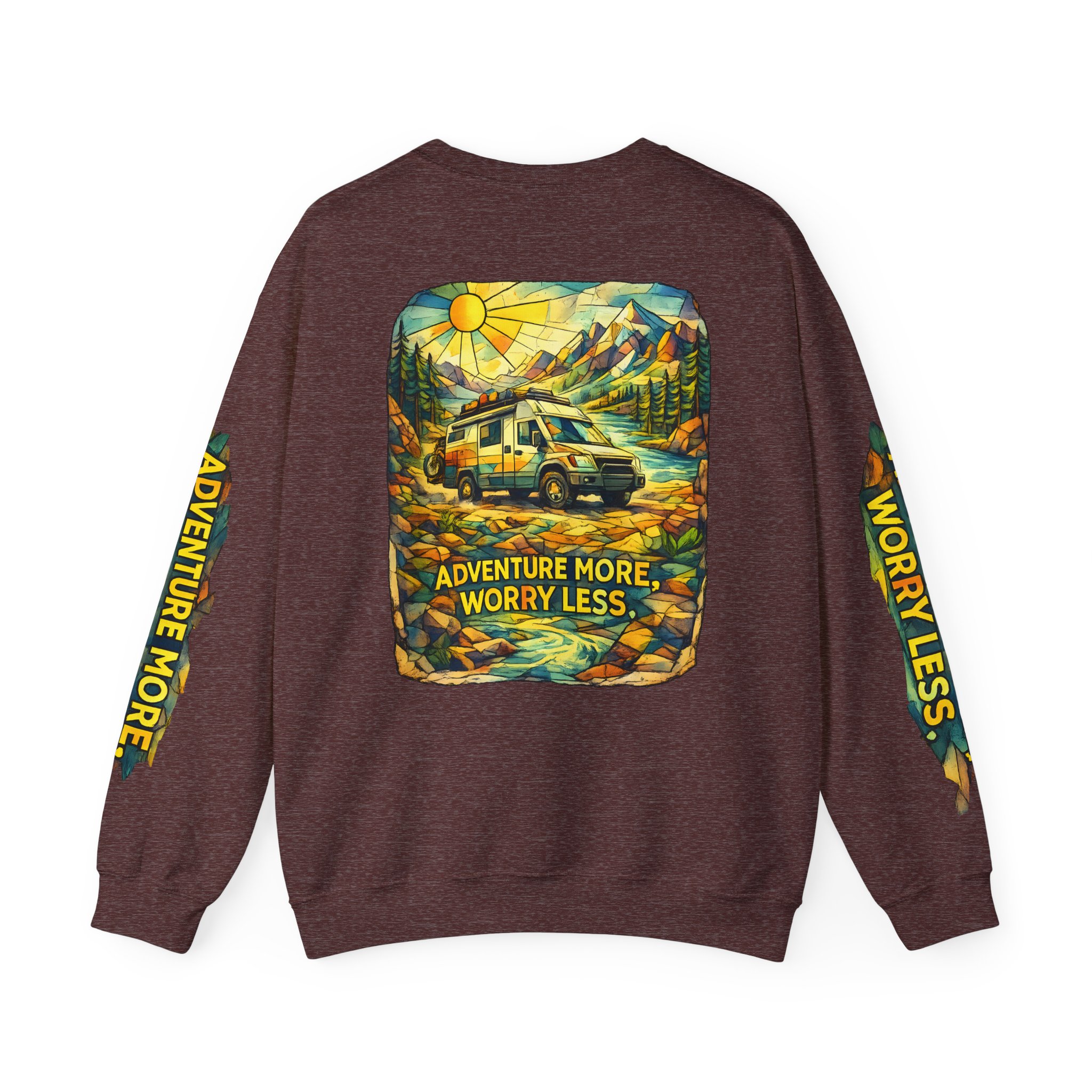 Unisex Heavy Blend™ Crewneck Sweatshirt — "Adventure More Worry Less" Design Cubic-Line