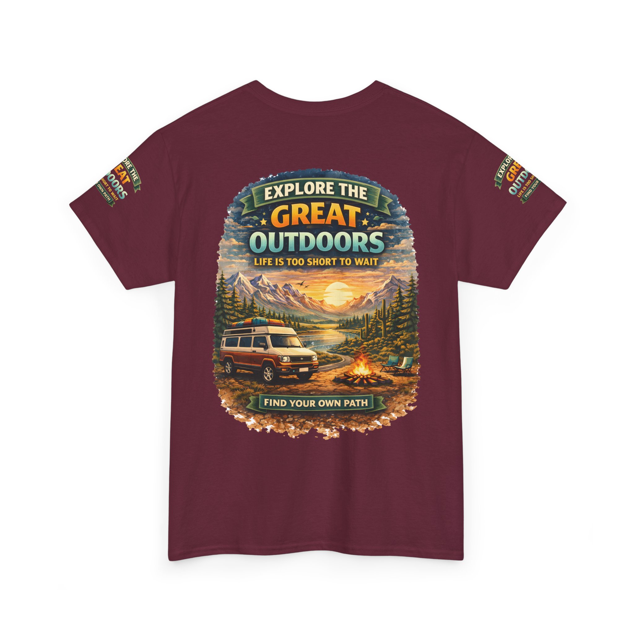Unisex Heavy Cotton Tee — "Explore The Great Outdoors" Design Scenic-Line