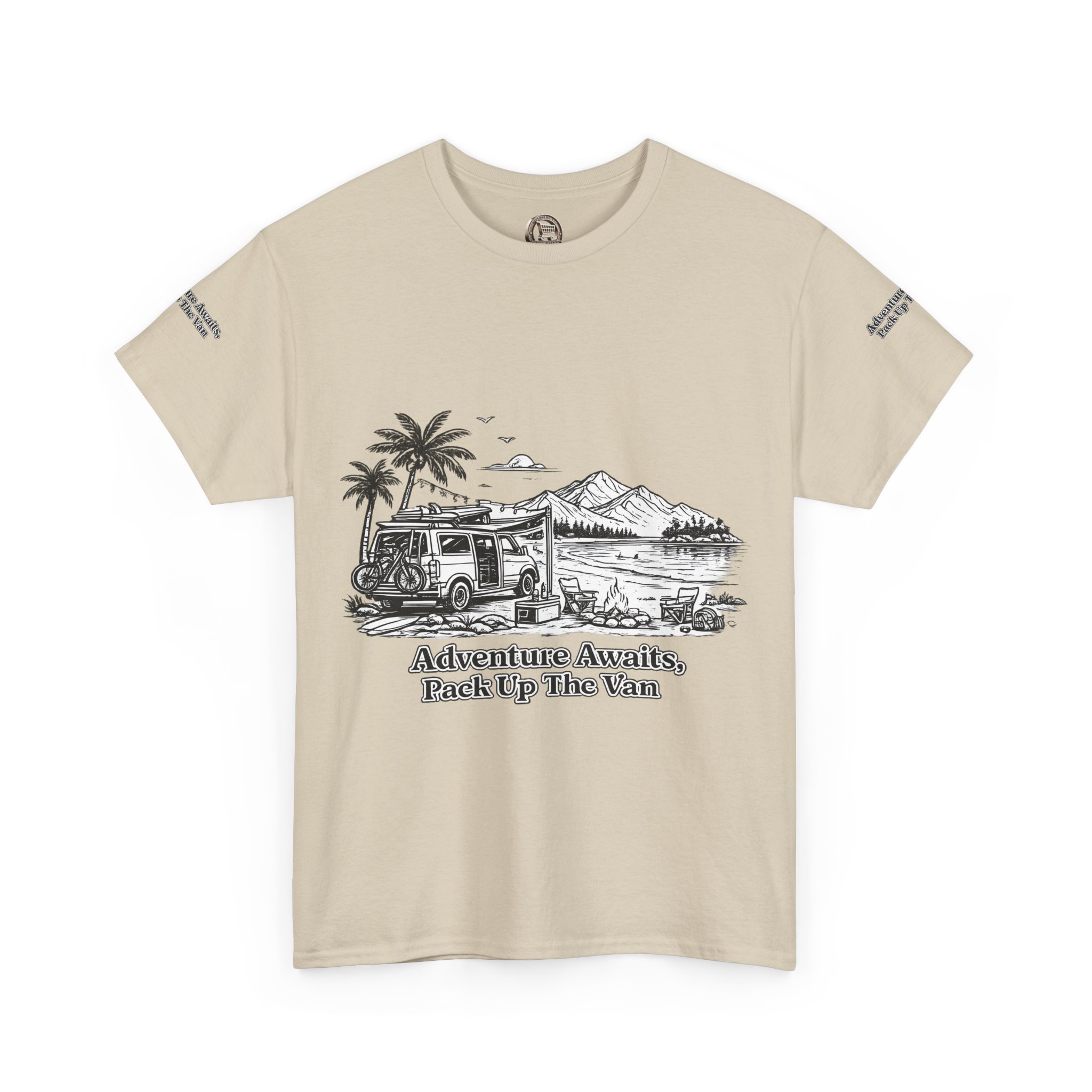 Unisex Heavy Cotton Tee — "Adventure Awaits,Pack Up The Van" Design Minimal-Line