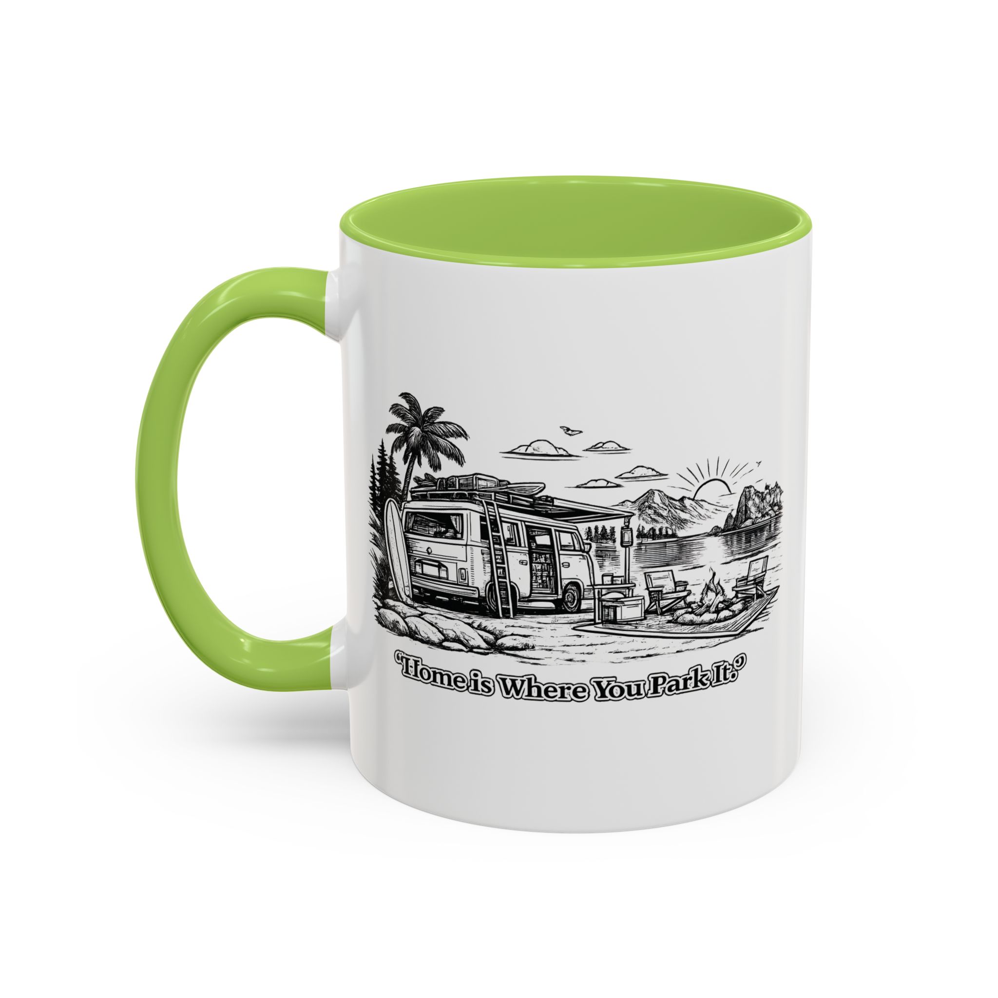 Accent Coffee Mug (11, 15oz) — "Home Is Where You Park It" Design Minimal-Line