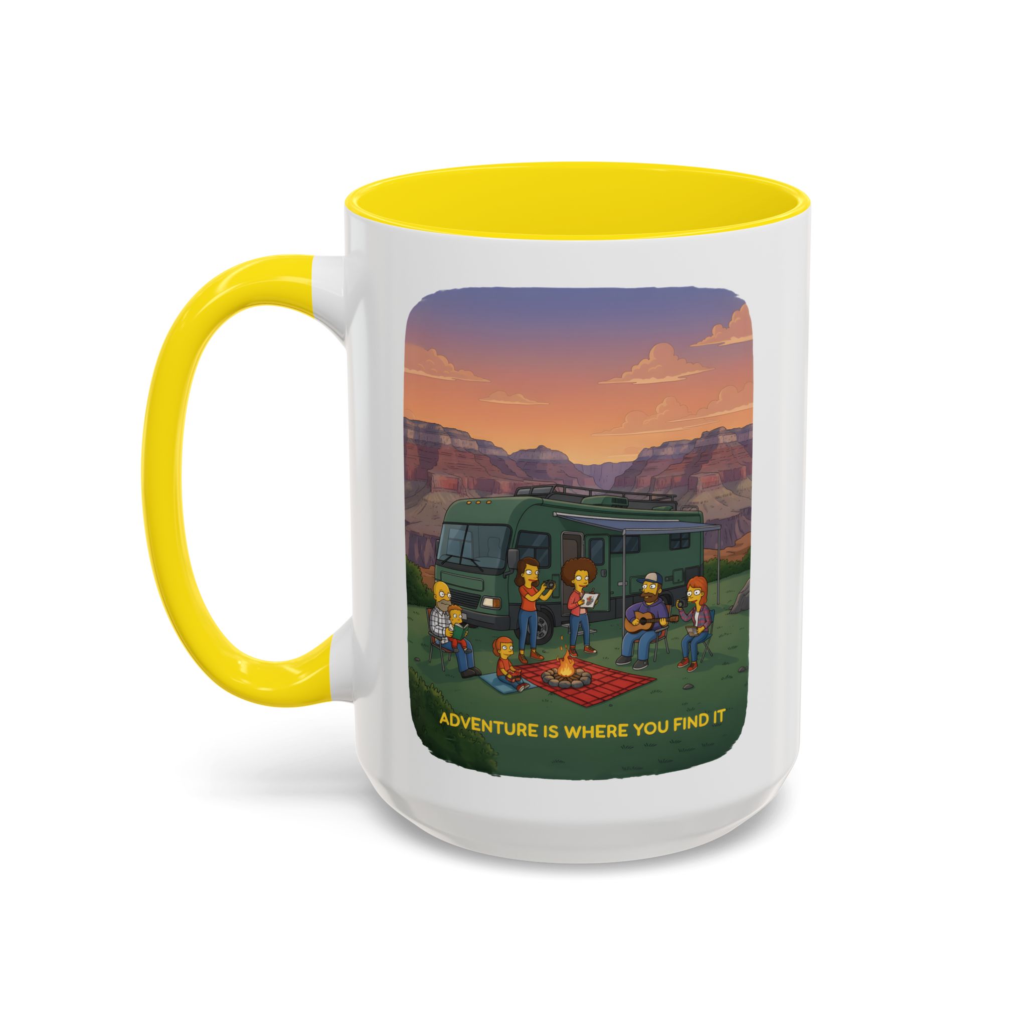 Accent Coffee Mug (11, 15oz) — "Adventure Is Where You Find It" Design Sitcom-Line