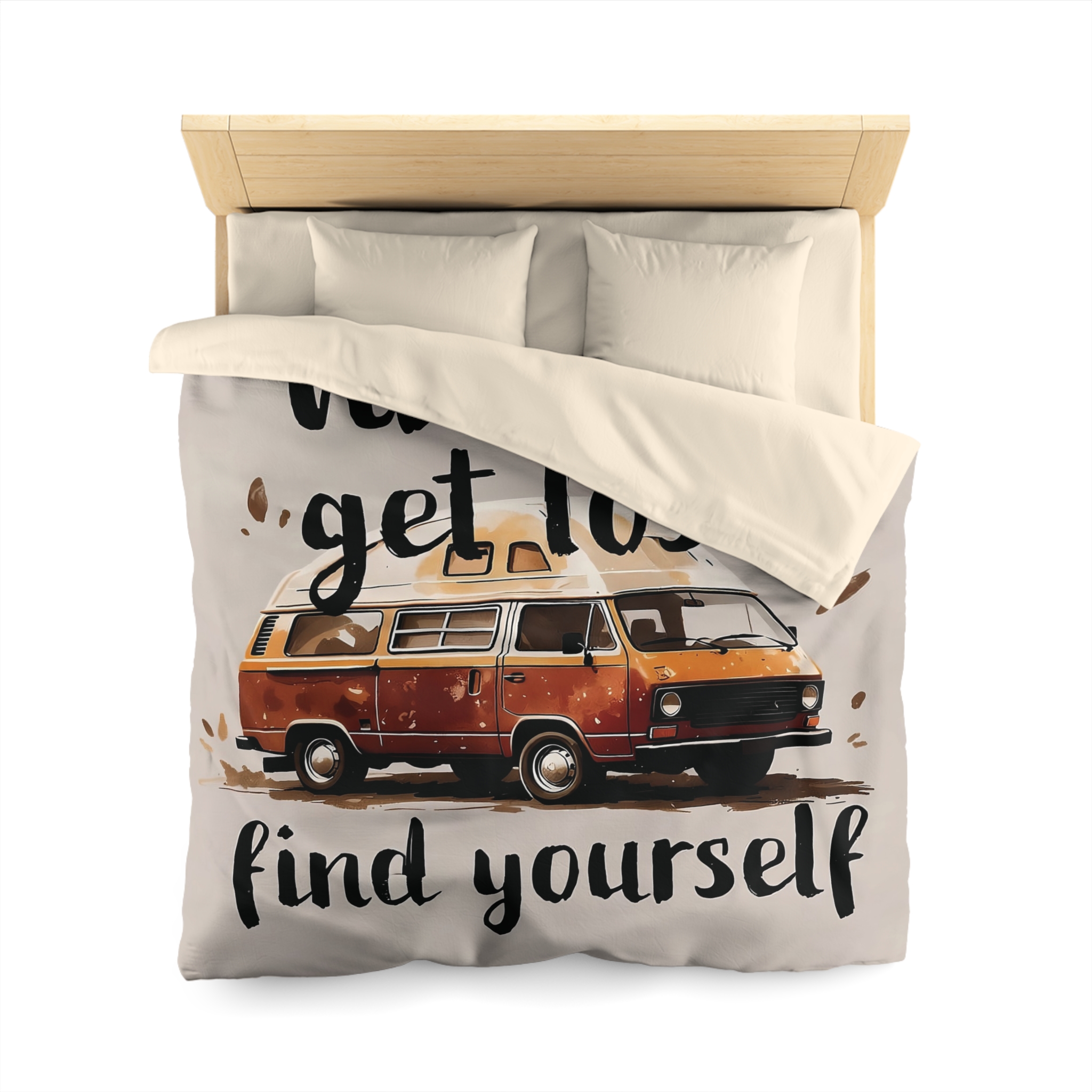 Duvet Cover – “Vanlife Get Lost Find Yourself” Retro Camper Bedding