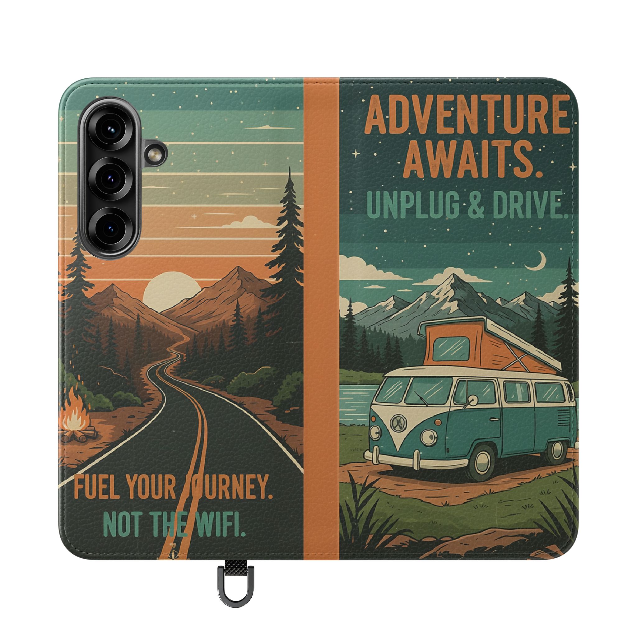 Flip Phone Case — "Adventure Awaits Unplug & Drive" Wallet Case