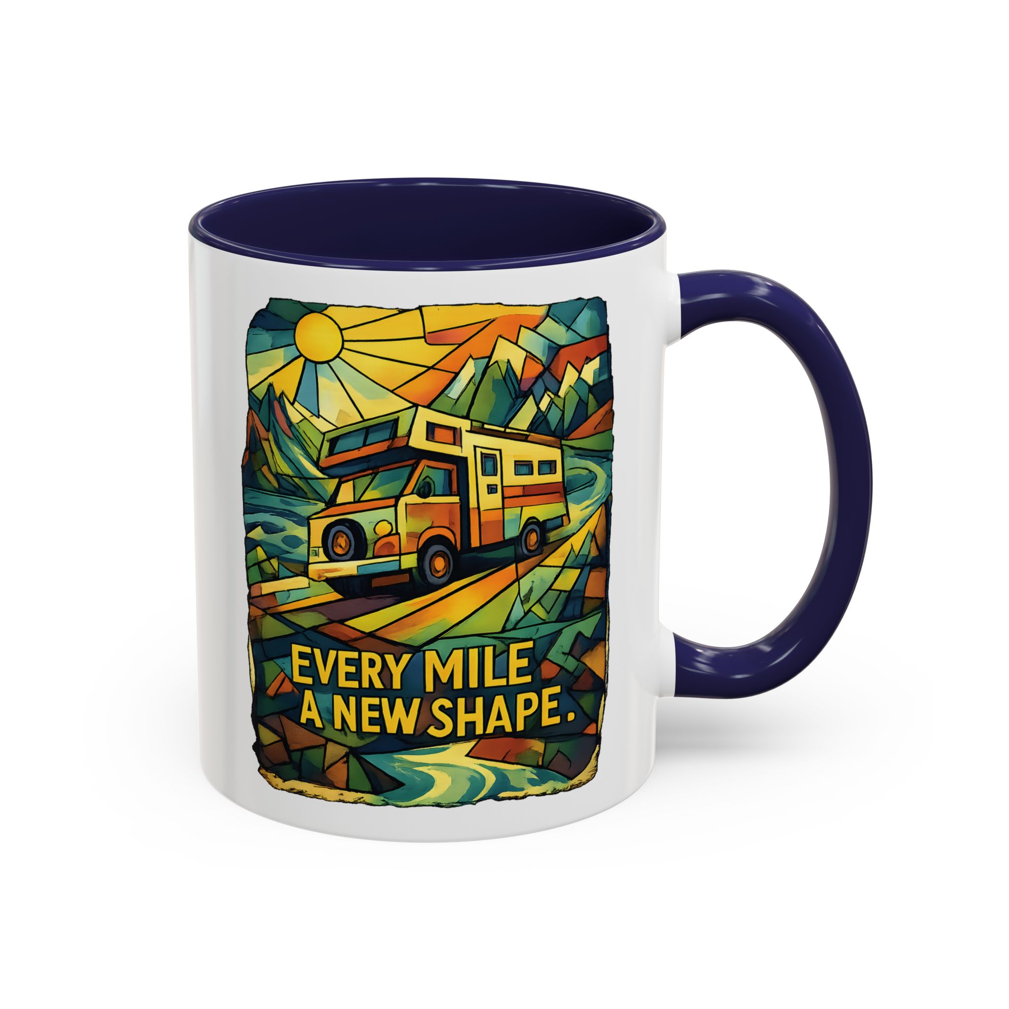 17562369134424216279_2048.jpeg Accent Coffee Mug (11, 15oz) — "Every Mile A New Shape" Design Cubic-Line