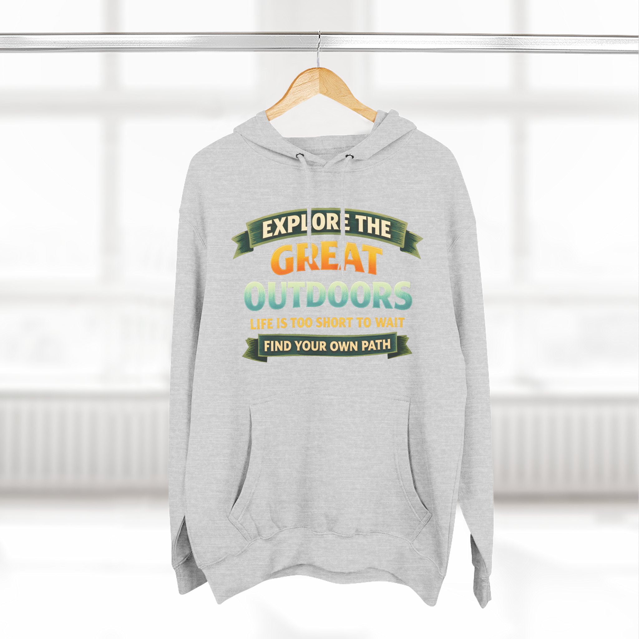 Three-Panel Fleece Hoodie - "Explore The Great Outdoors" Design Scenic-Line