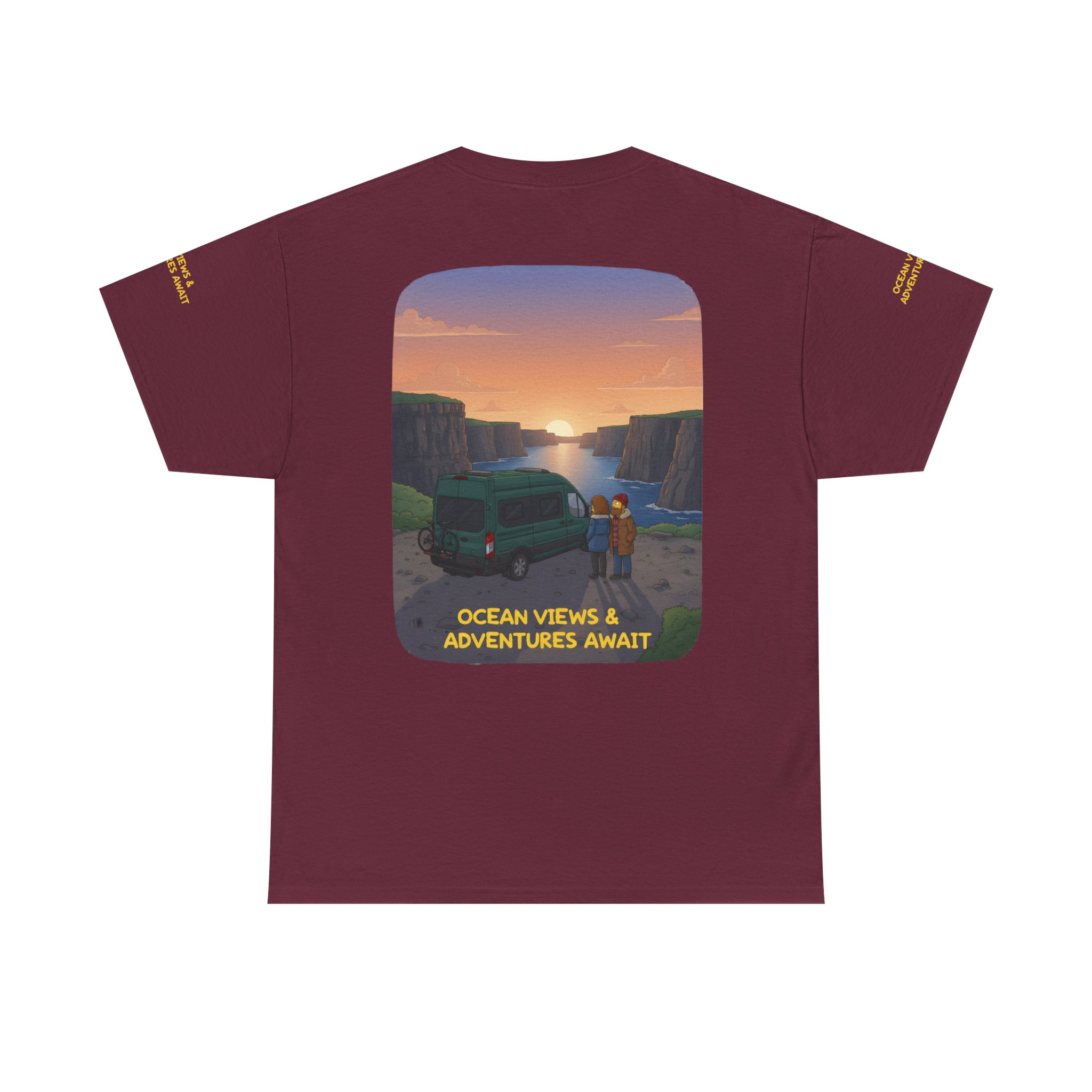 Unisex Heavy Cotton Tee — "Ocean Views-Adventures Awaits" Design Sitcom-Line