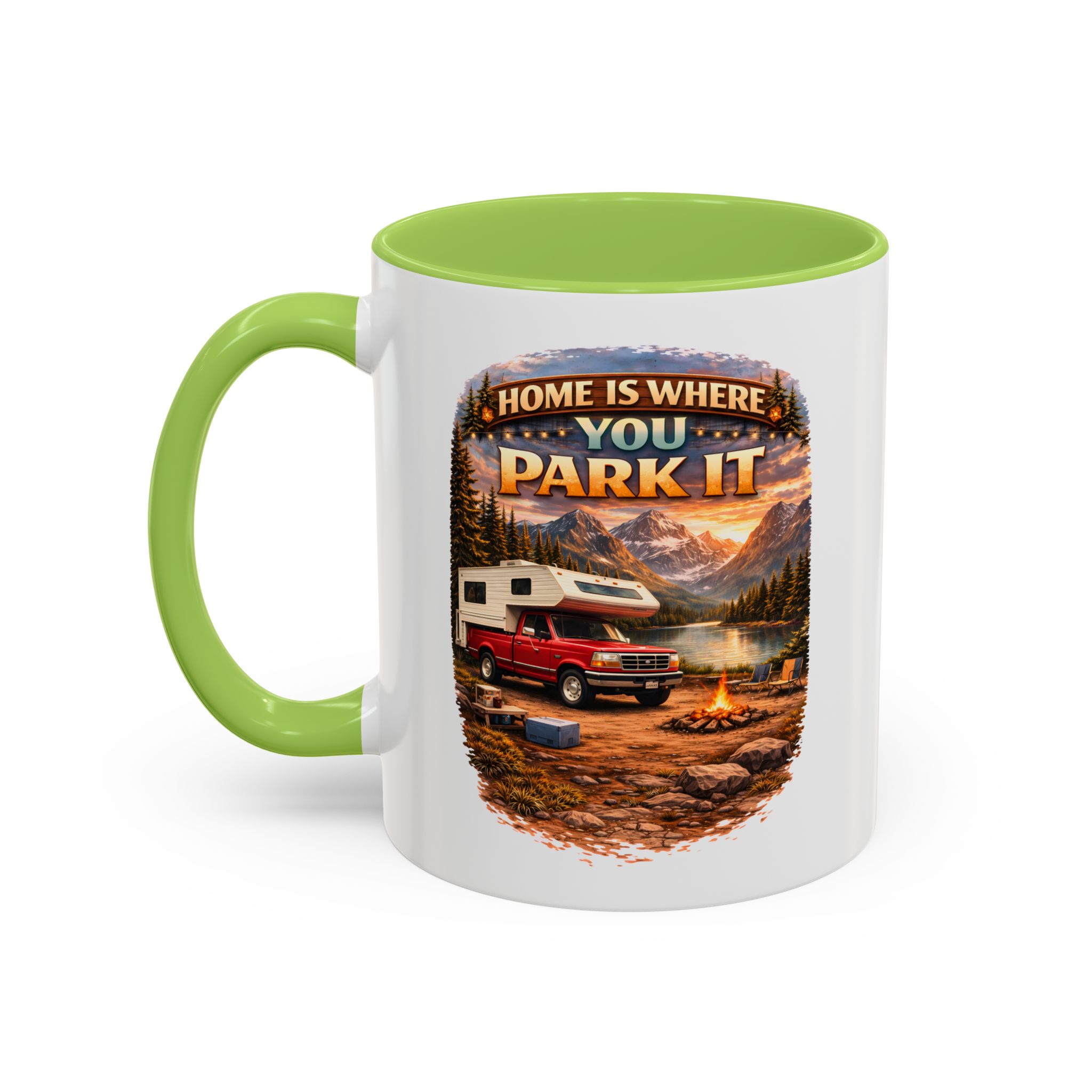 Accent Coffee Mug (11, 15oz) — "Home Is Where You Park It" Design Scenic-Line
