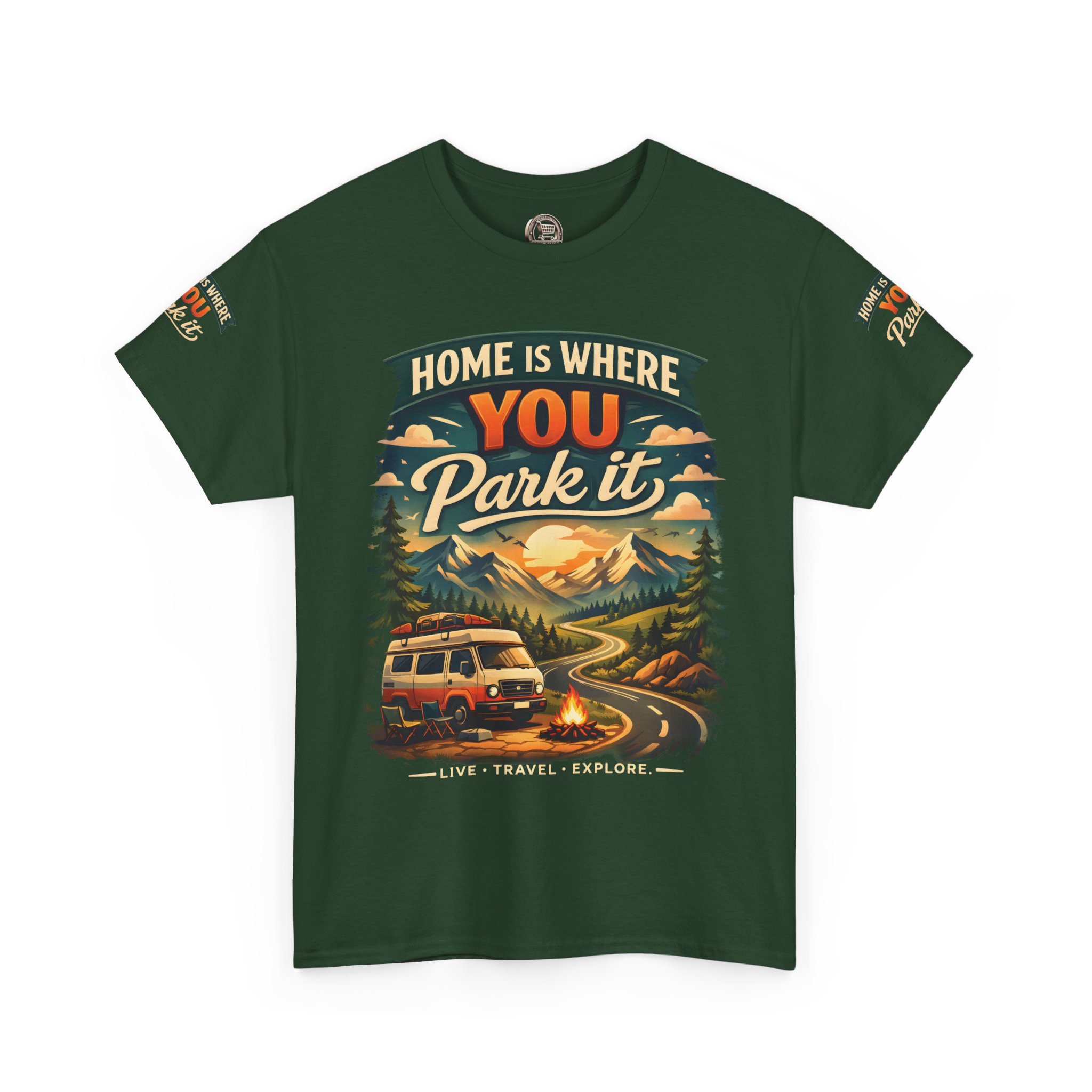 Unisex Heavy Cotton Tee — "Hom Is Where You Park It" Design Scenic-Line