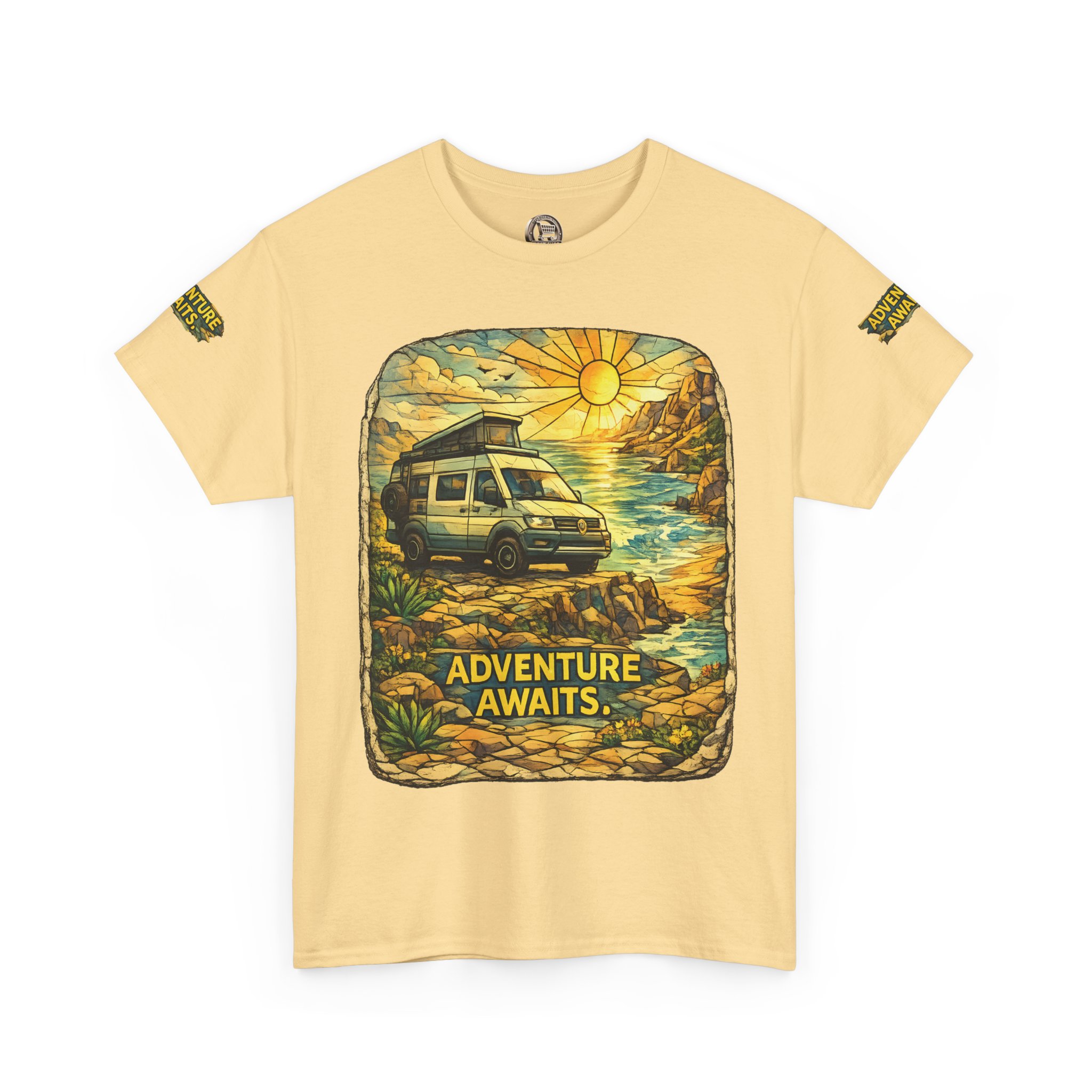 Unisex Heavy Cotton Tee — "Adventure Awaits" Design Cubic-Line