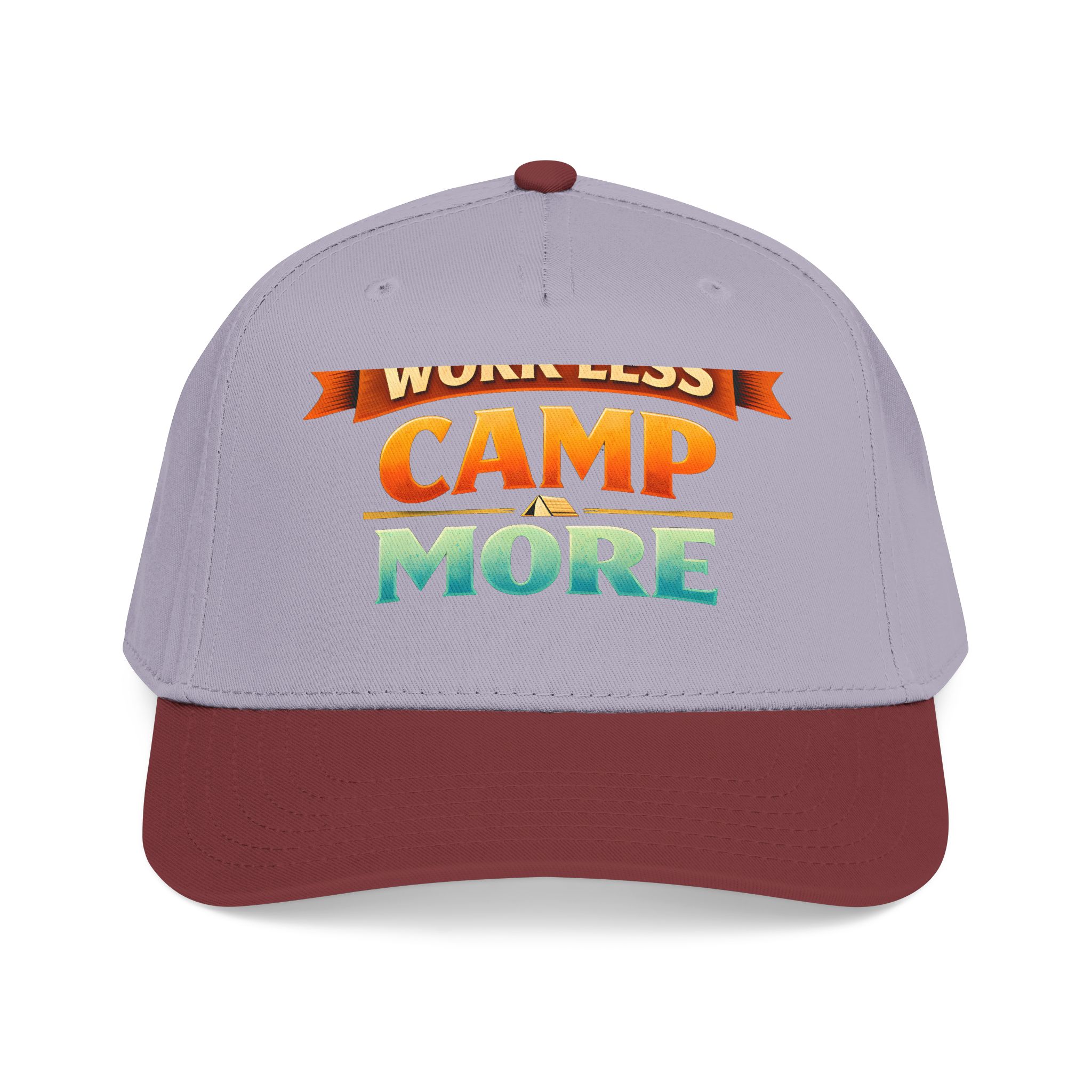 Baseball Cap - "Work Less-Camp More" Design Scenic-Line