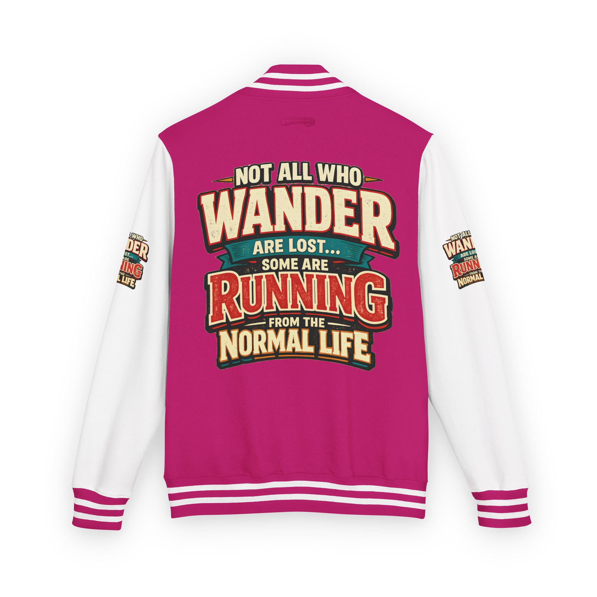 Unisex Heavyweight Letterman Jacket — "Not All Who Wander Are Lost" Design F**K-Line