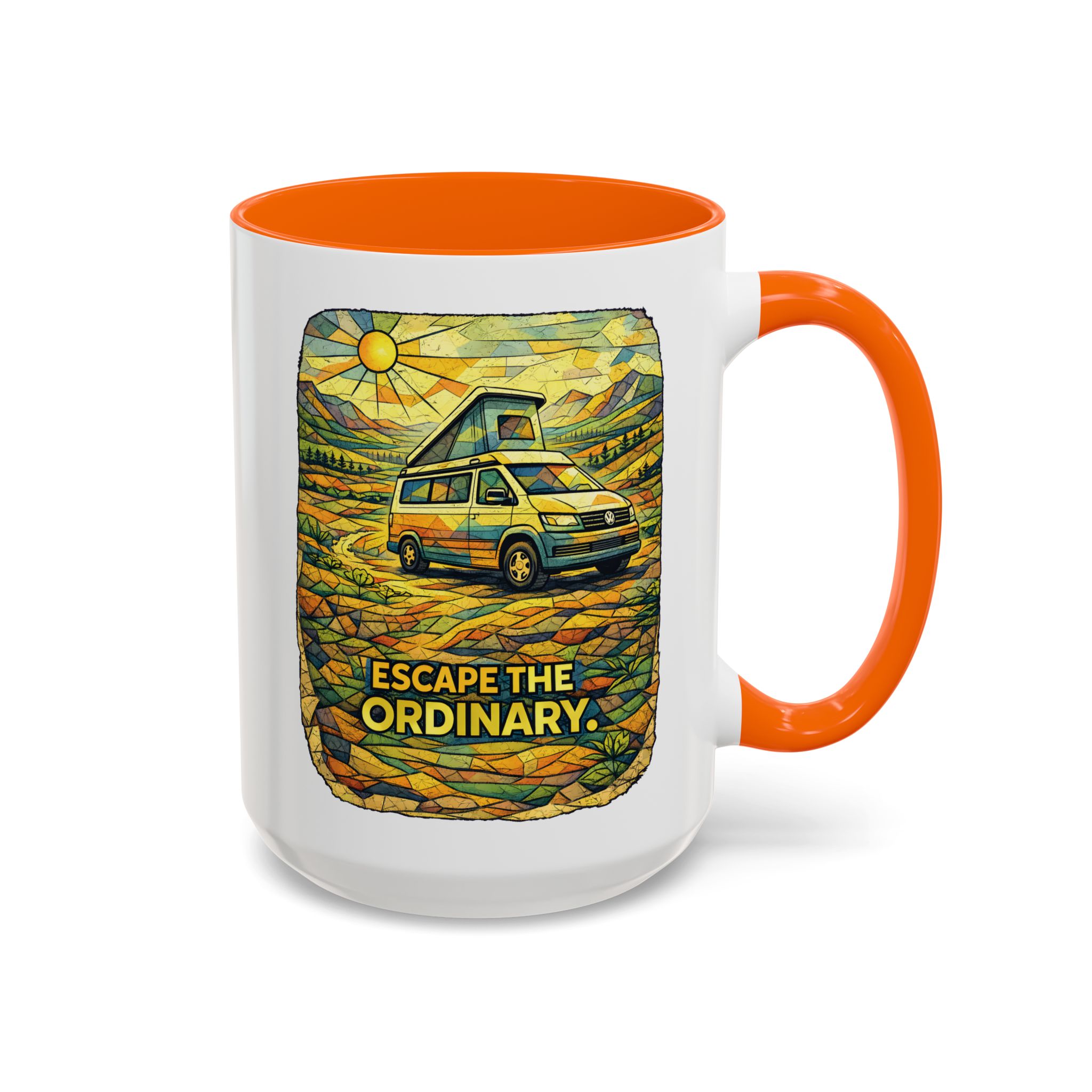 Accent Coffee Mug (11, 15oz) — "Escape The Ordinary" Design Cubic-Line