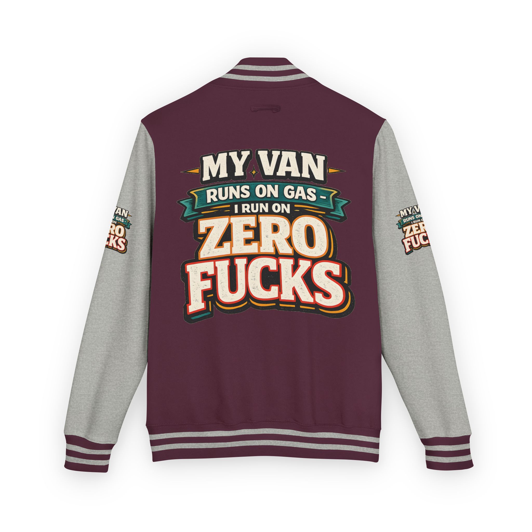 Unisex Heavyweight Letterman Jacket — "My Van Runs On Gas" Design F**K-Line