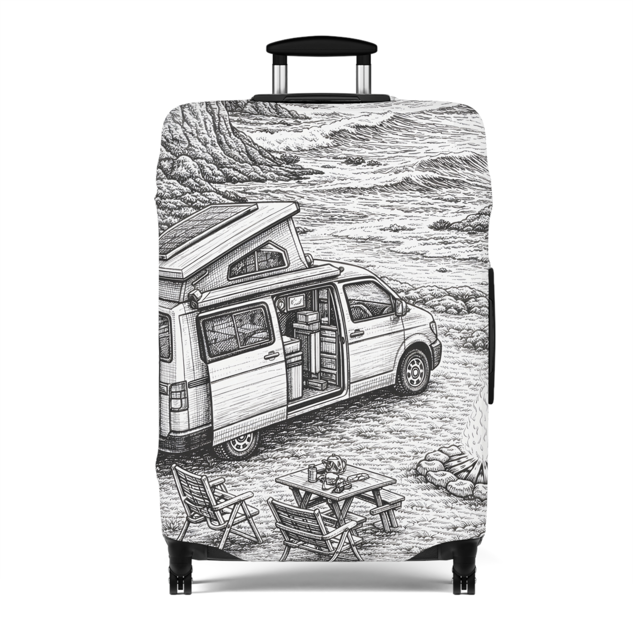 17596971417171504672_2048.jpeg Luggage Cover — Adventure Camper Sketch Travel Suitcase